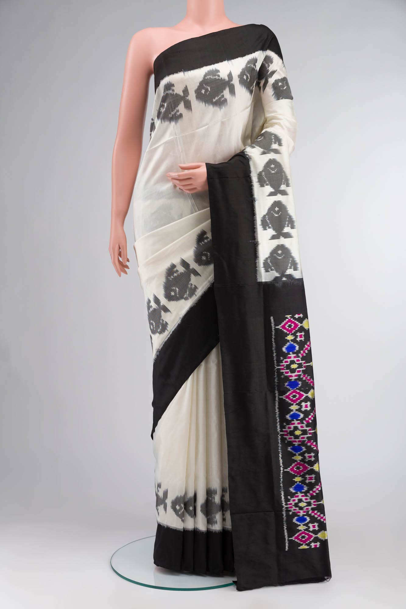 Cream Pochampally Silk Saree