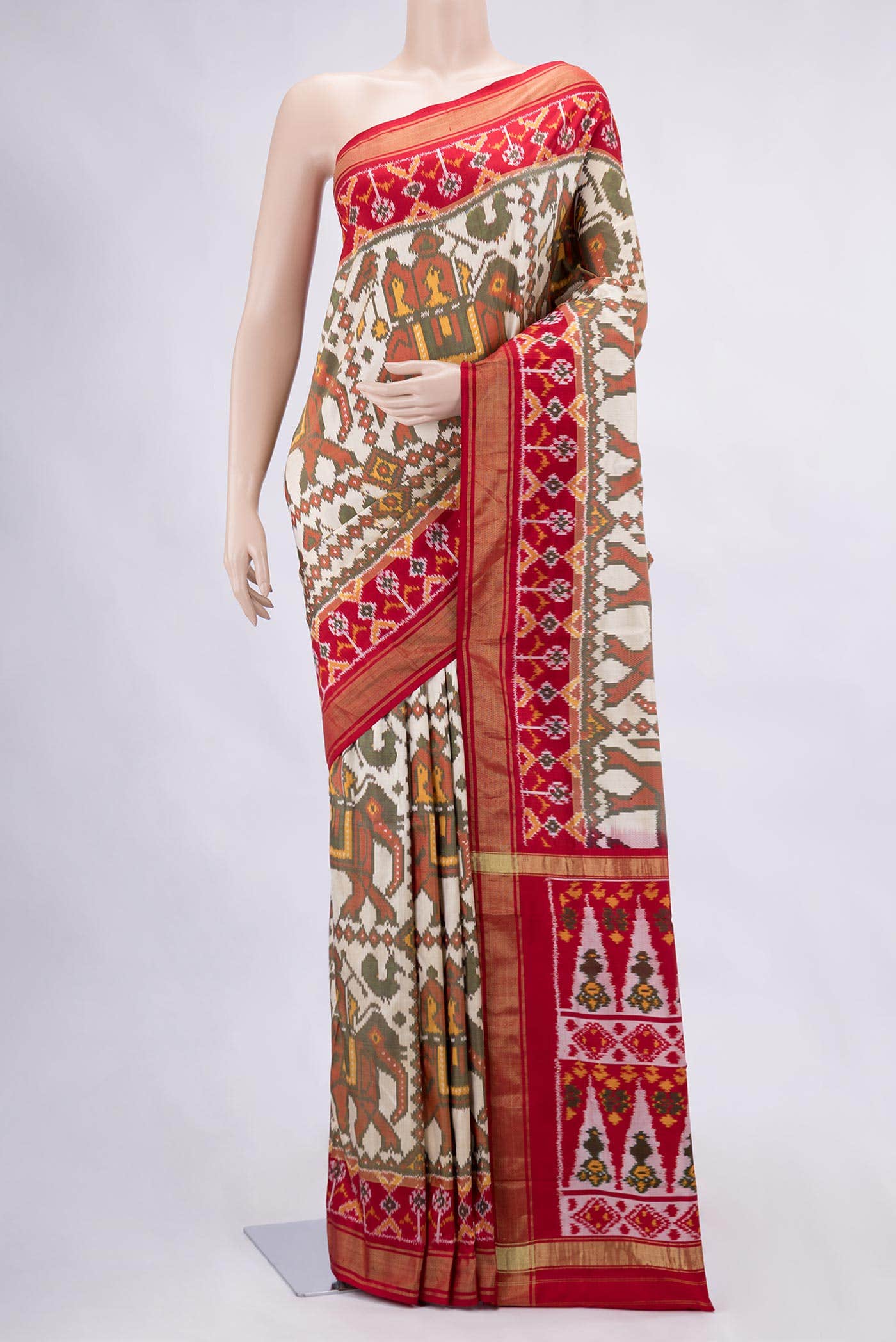 Beige Dual Tone Double Ikat Saree