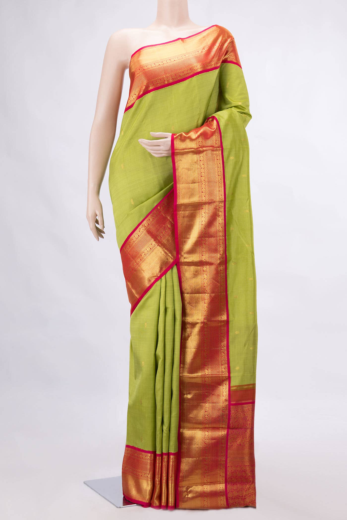 Parrot Green Dual Tone Kanchipuram Silk Saree