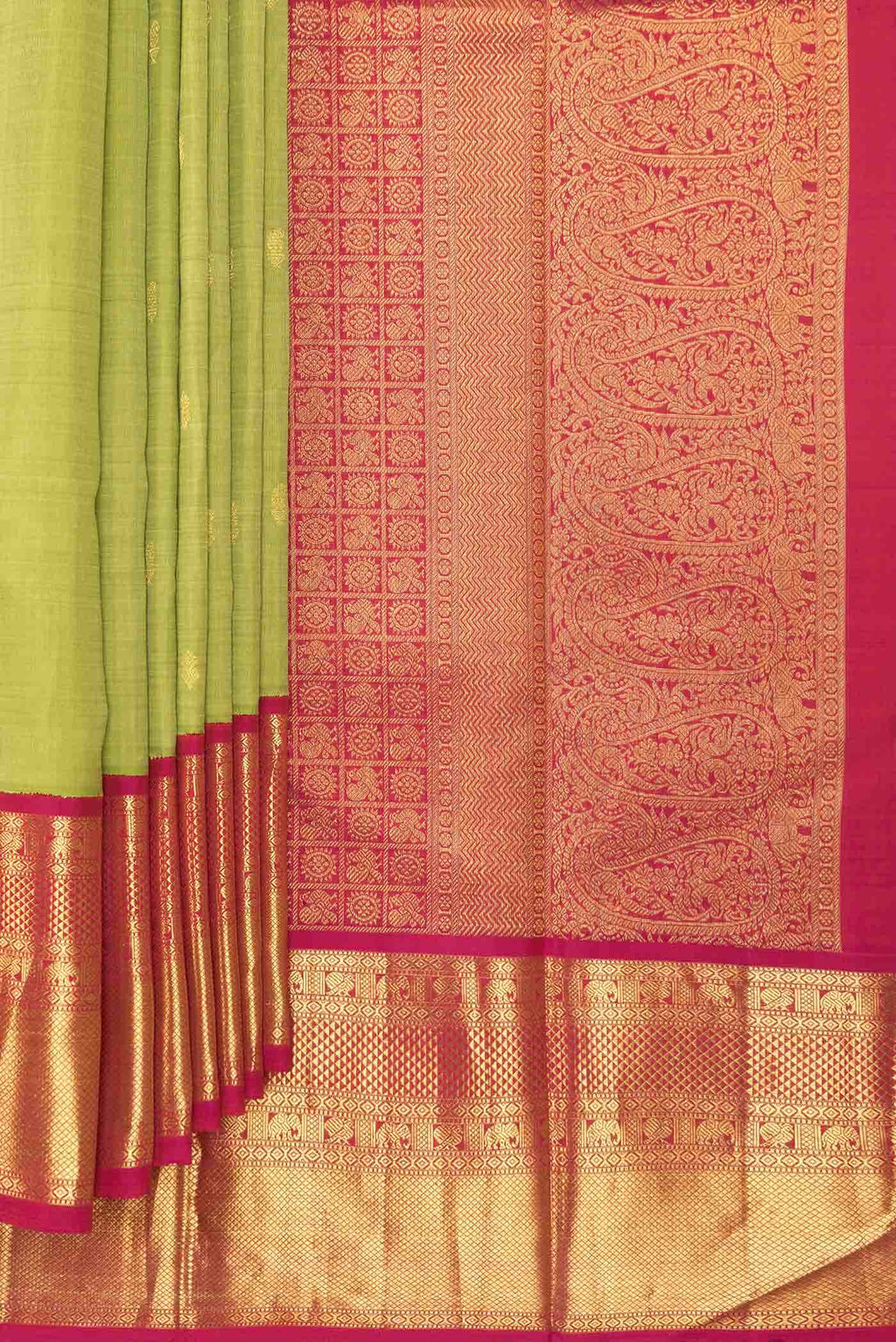 Parrot Green Dual Tone Kanchipuram Silk Saree