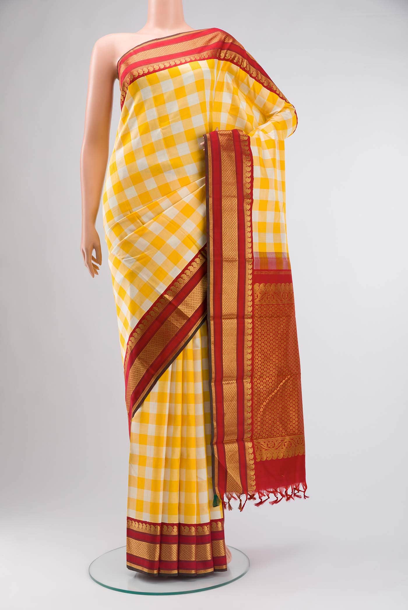 Pure Silk Pure Zari Yellow Kanchipuram Saree