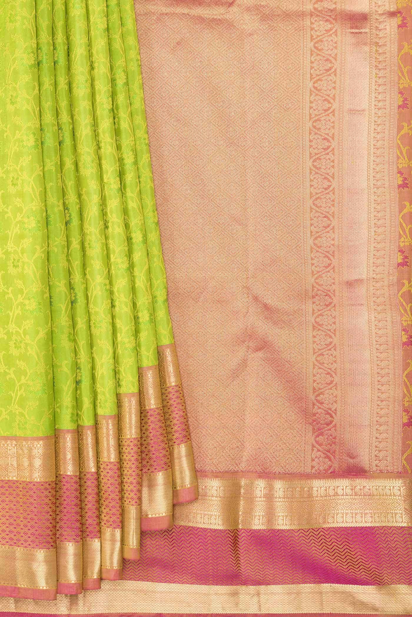 Parrot Green Dual Tone Kanchipuram Silk Saree