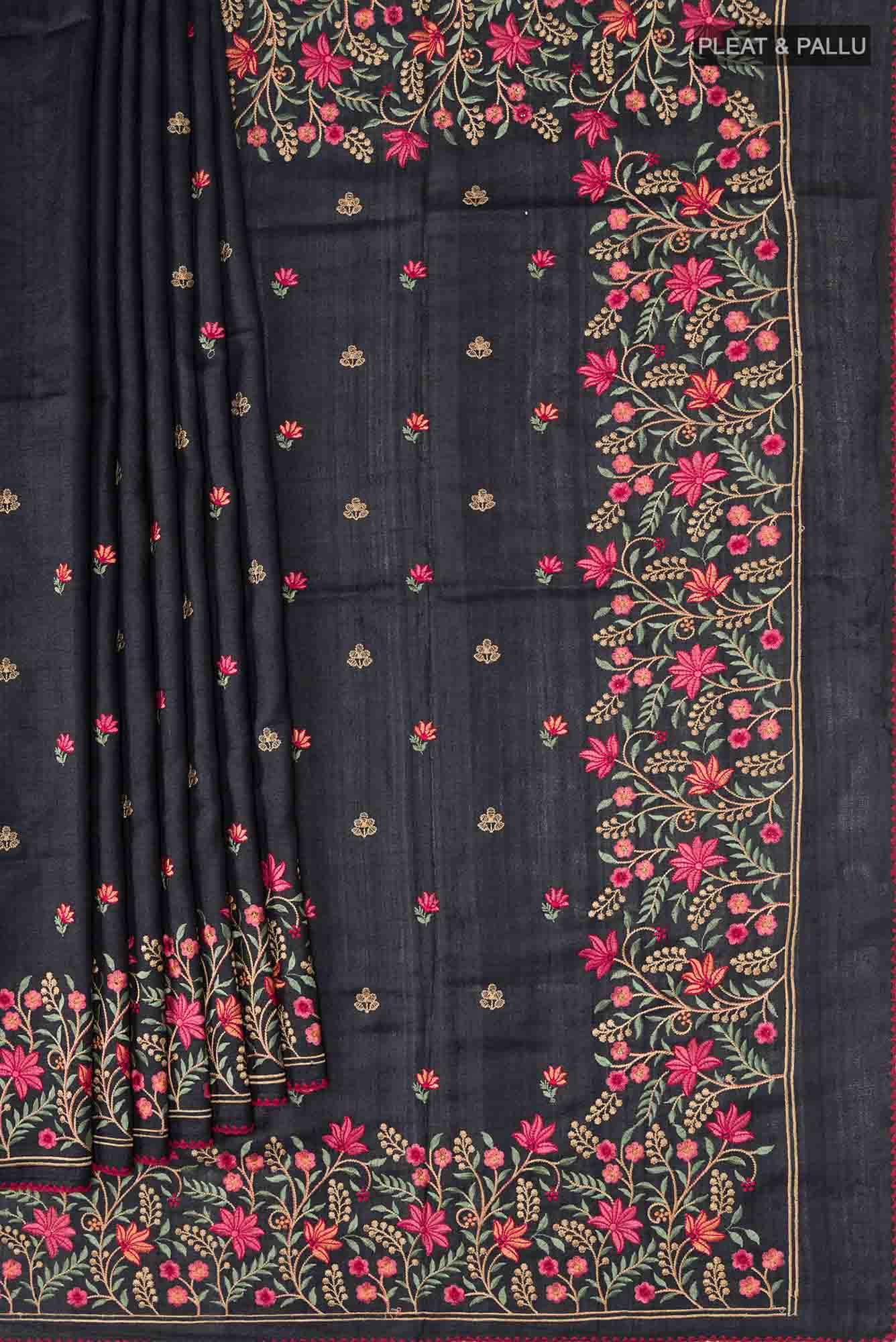 Black Dual Tone Tussar Silk Saree