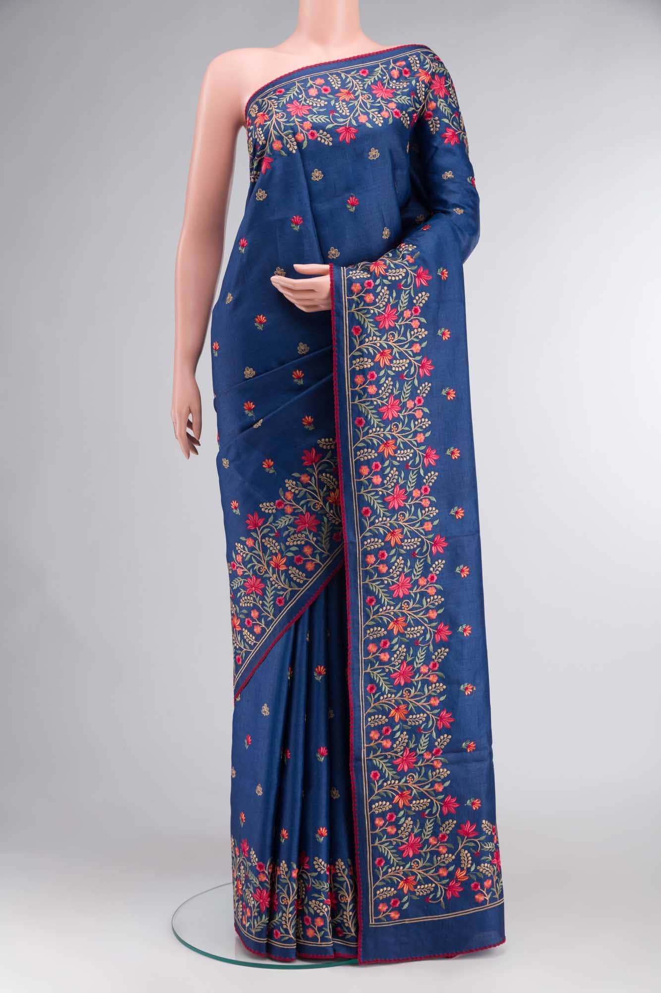 Blue Dual Tone Tussar Silk Saree