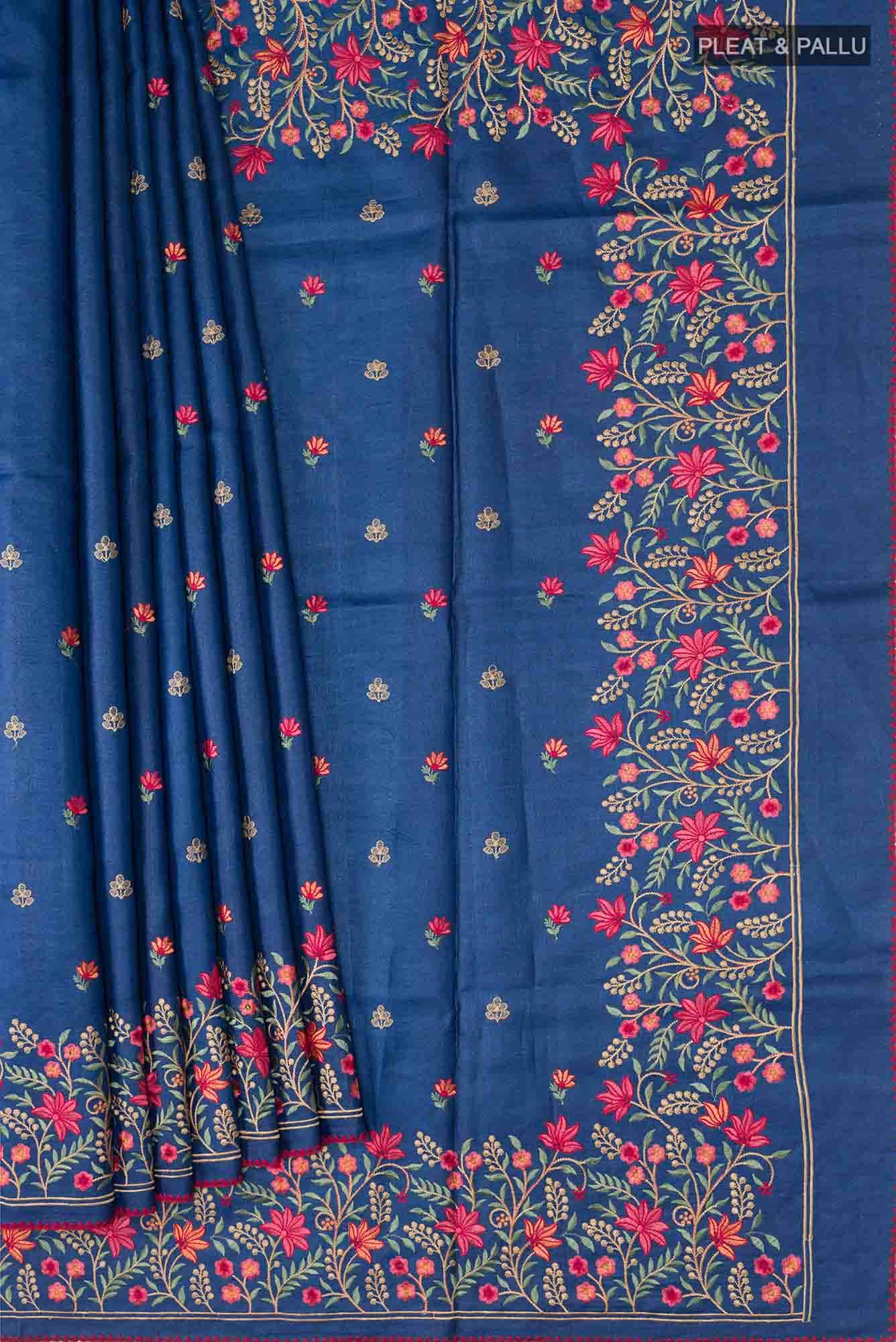Blue Dual Tone Tussar Silk Saree