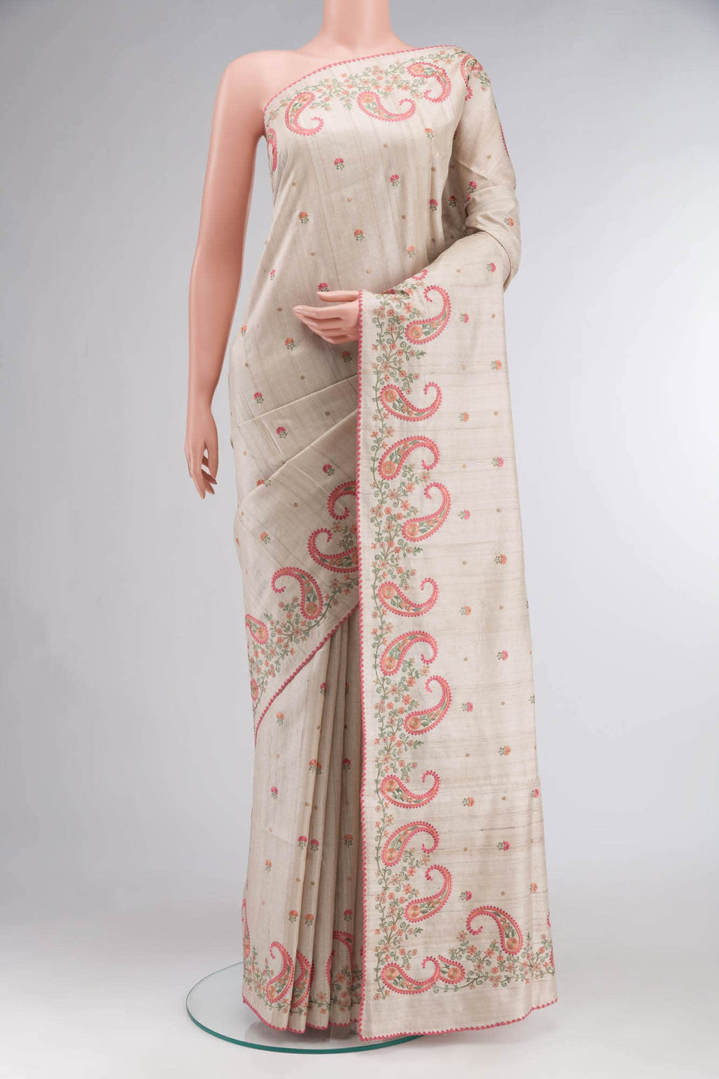 Beige Dual Tone Tussar Silk Saree