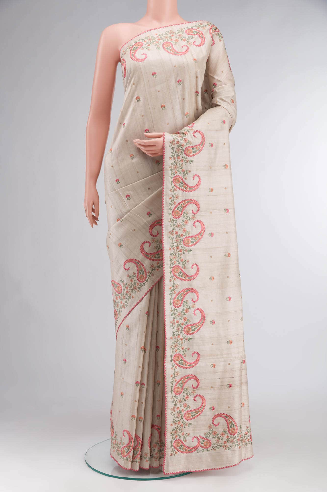 Beige Dual Tone Tussar Silk Saree