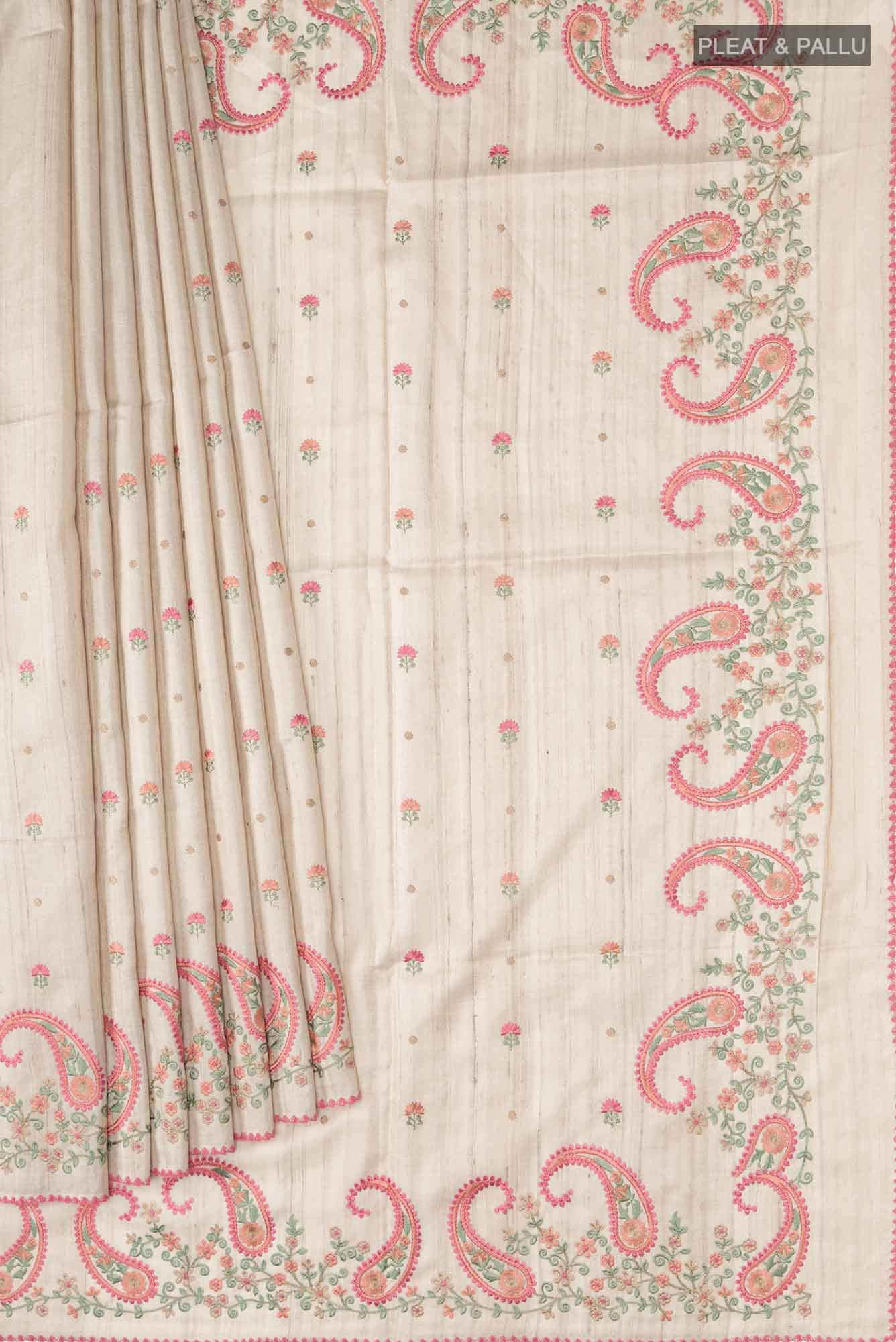 Beige Dual Tone Tussar Silk Saree