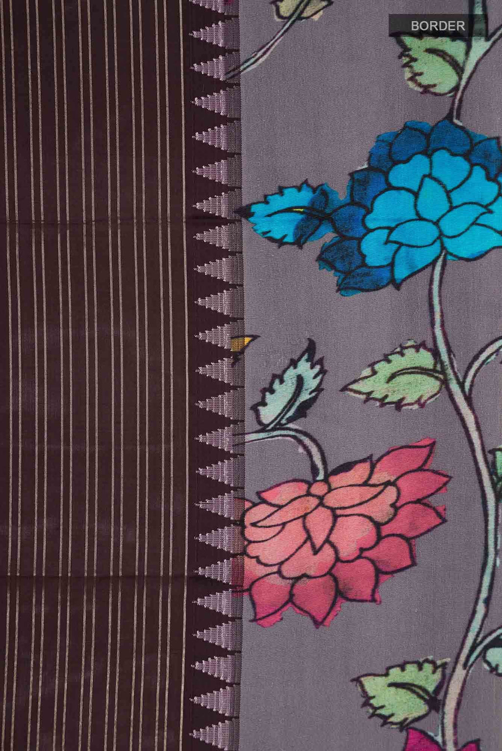 Brown Printed Silk Saree