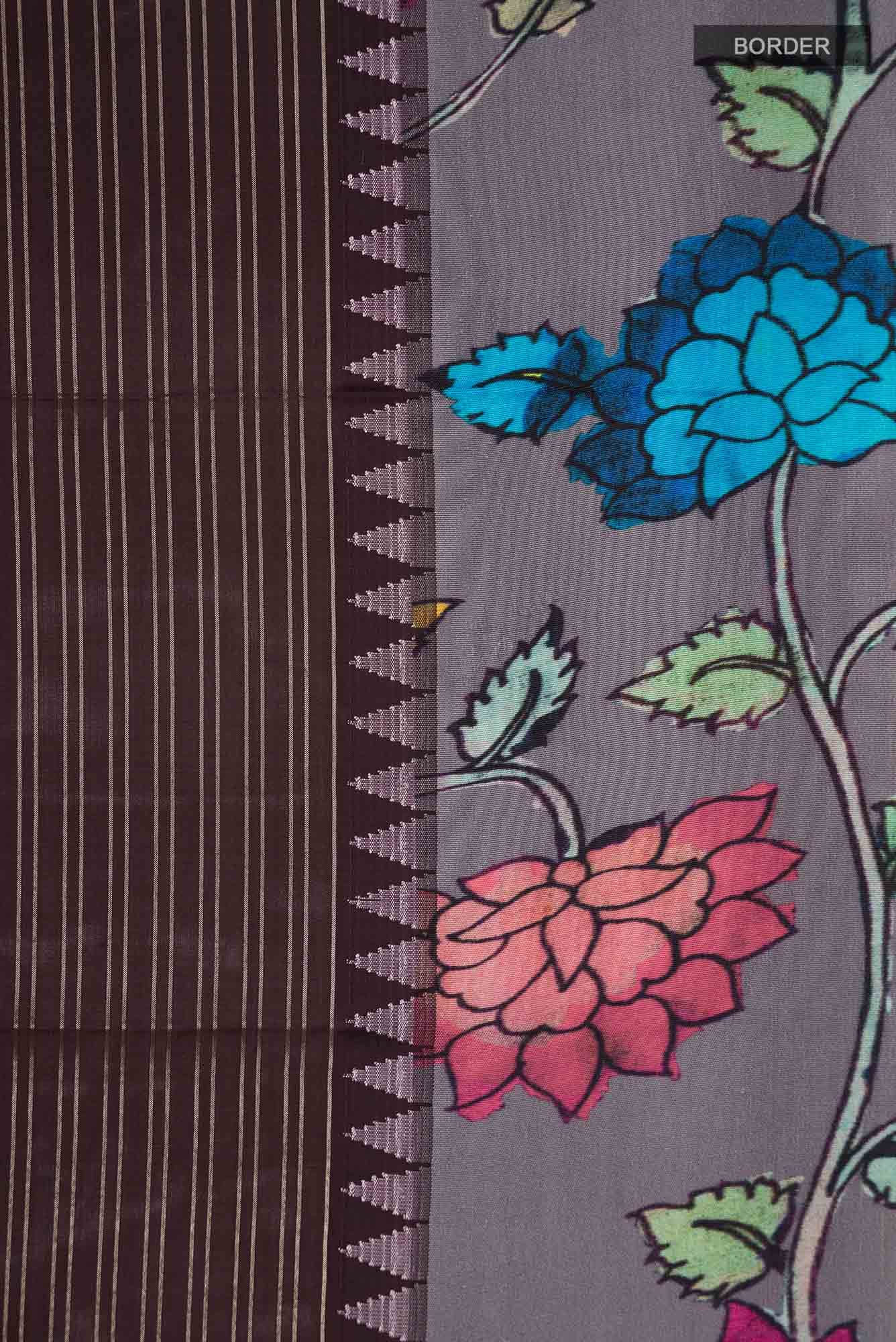 Brown Printed Silk Saree