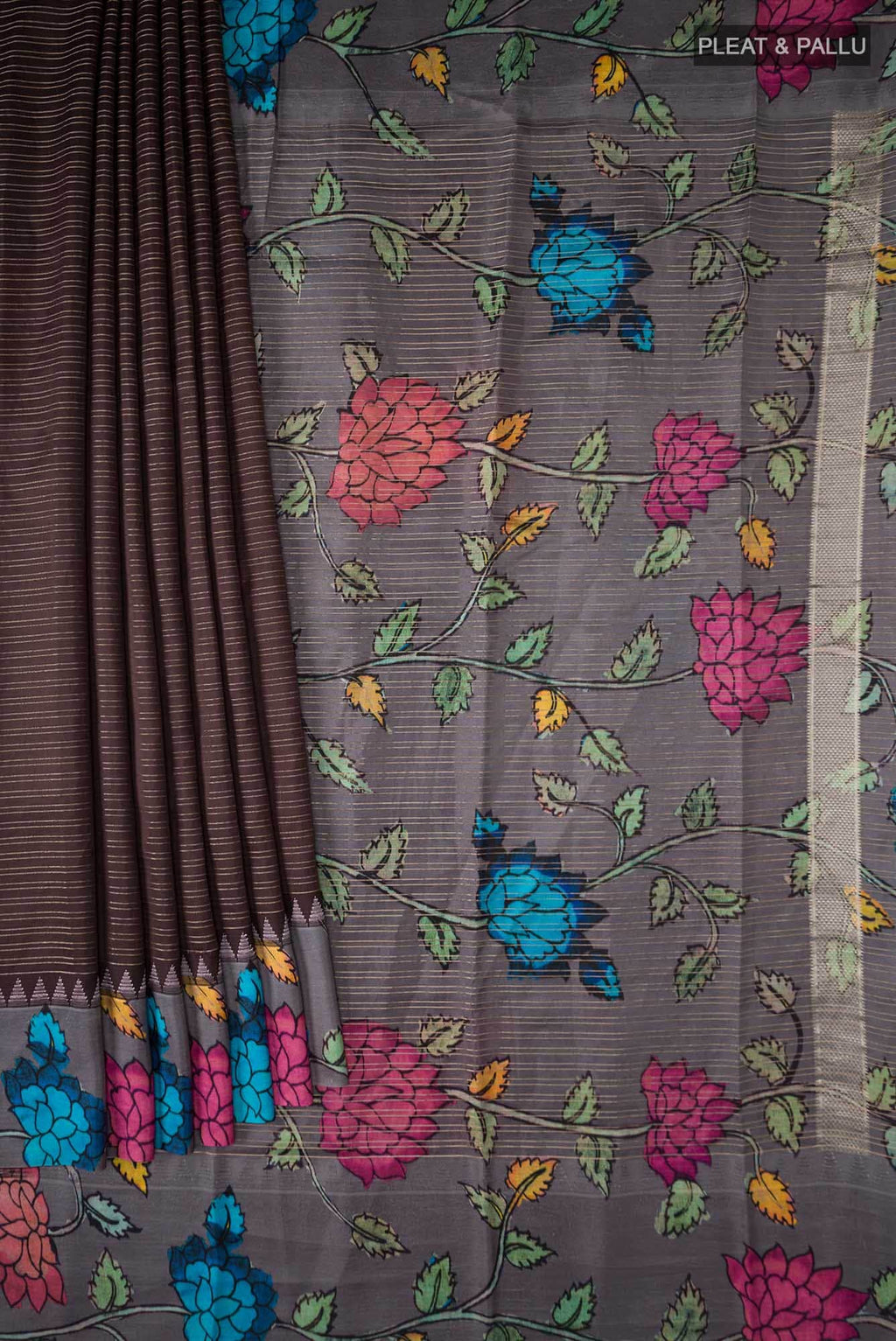Brown Printed Silk Saree