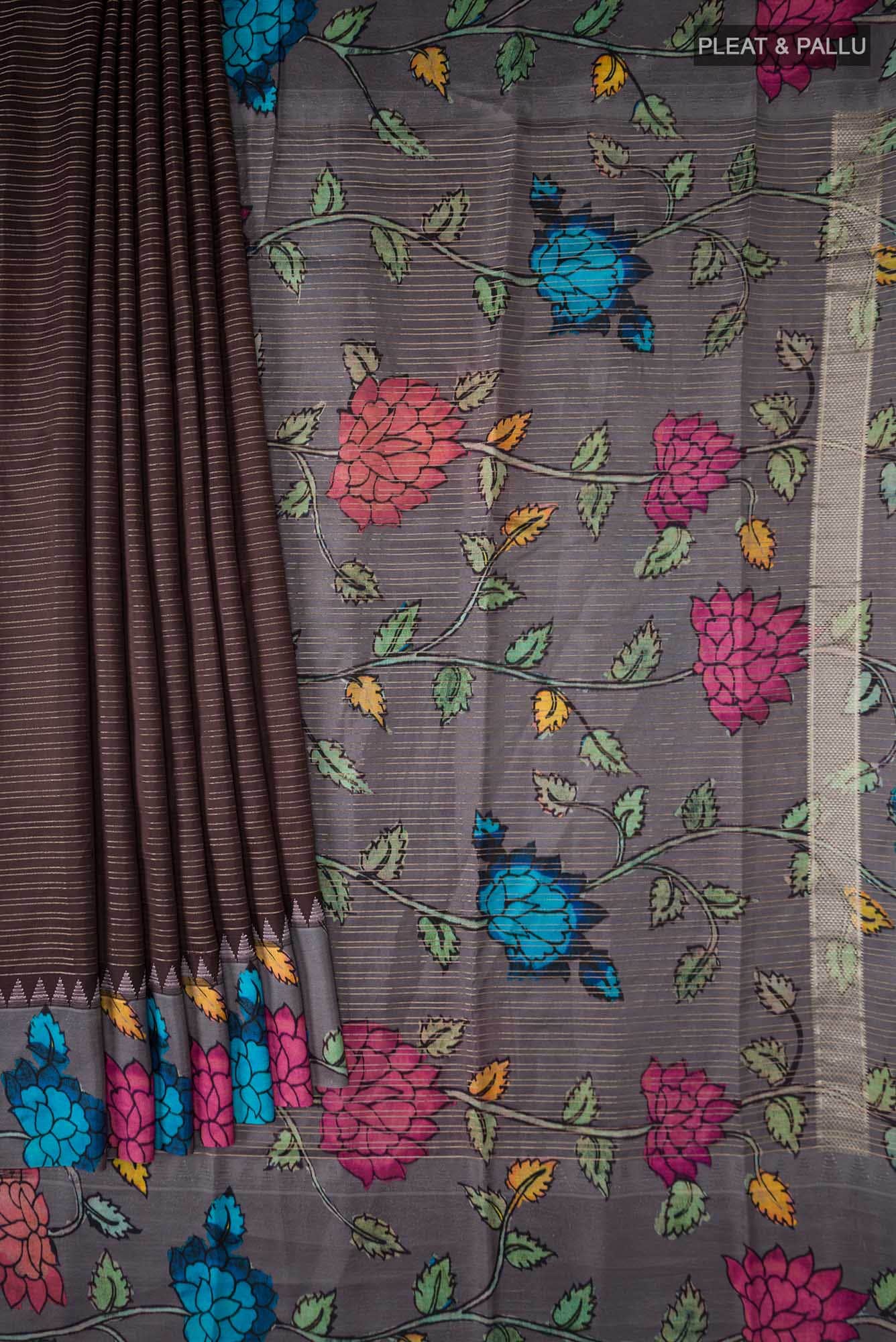 Brown Printed Silk Saree