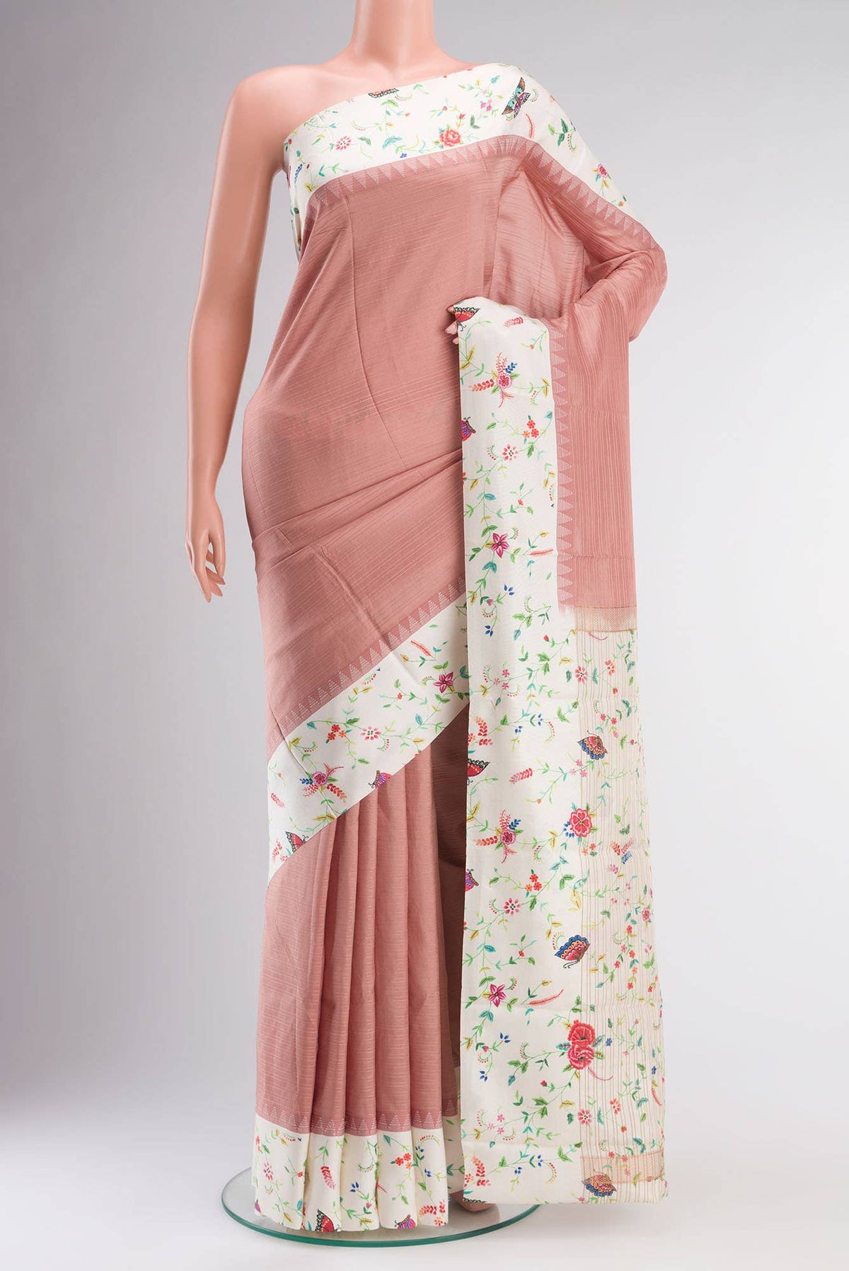 Rose Gold Printed Silk Saree