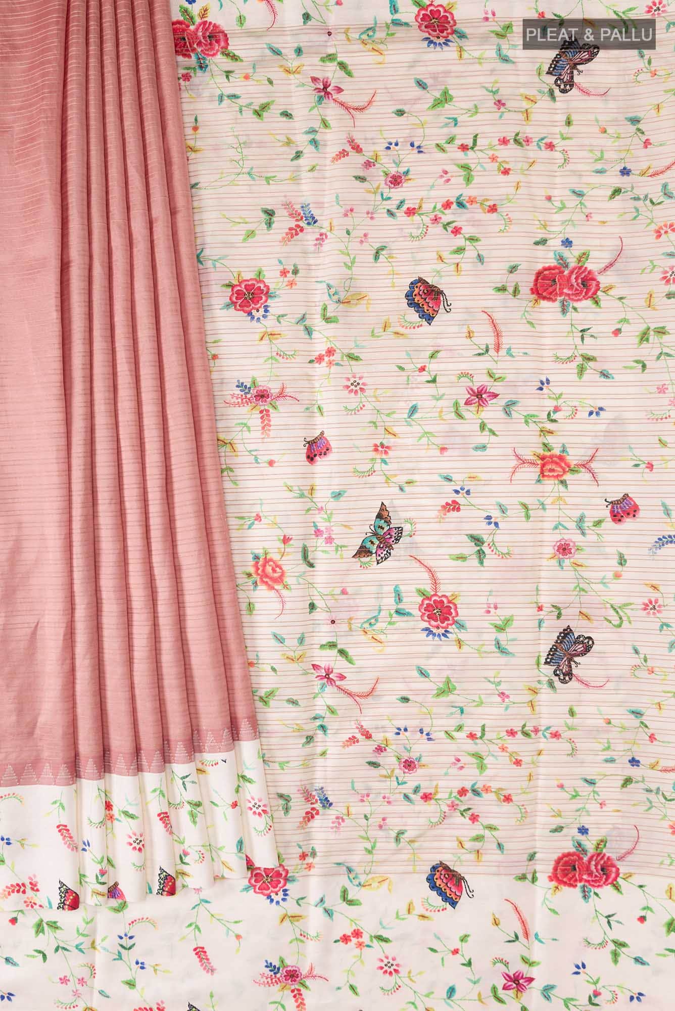 Pink Printed Silk Saree