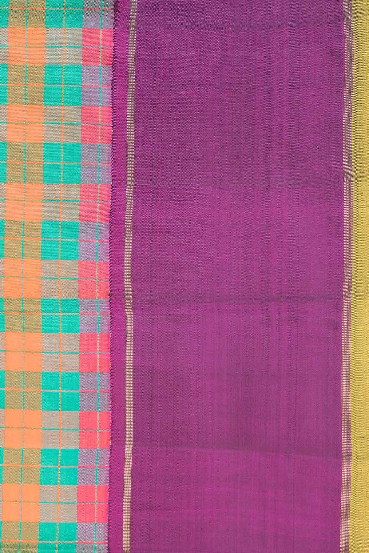 Pure Silk Pure Zari Green and Orange Dual Tone Kanchipuram Saree