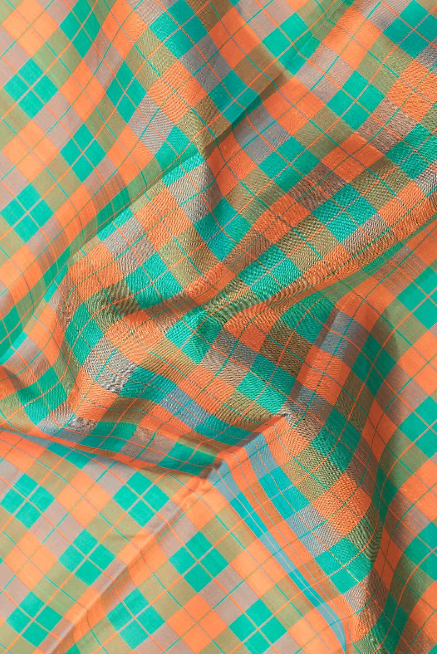 Pure Silk Pure Zari Green and Orange Dual Tone Kanchipuram Saree