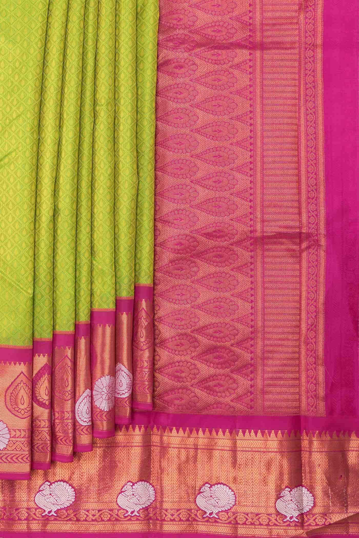 Parrot Green Dual Tone Kanchipuram Silk Saree