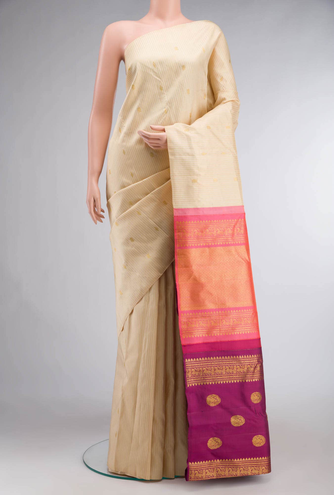 Beige Kanchipuram Silk Saree