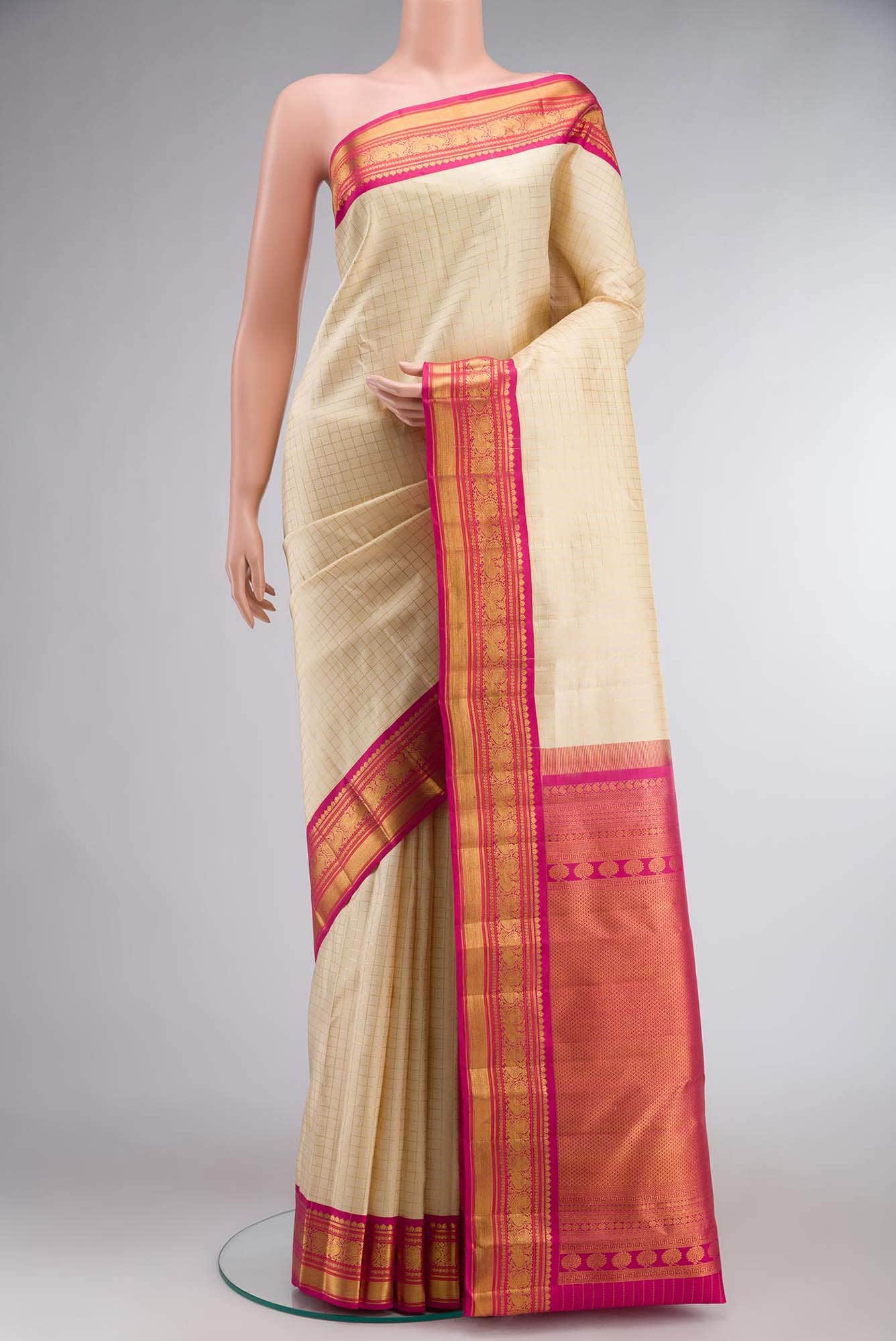 Beige Kanchipuram Silk Saree