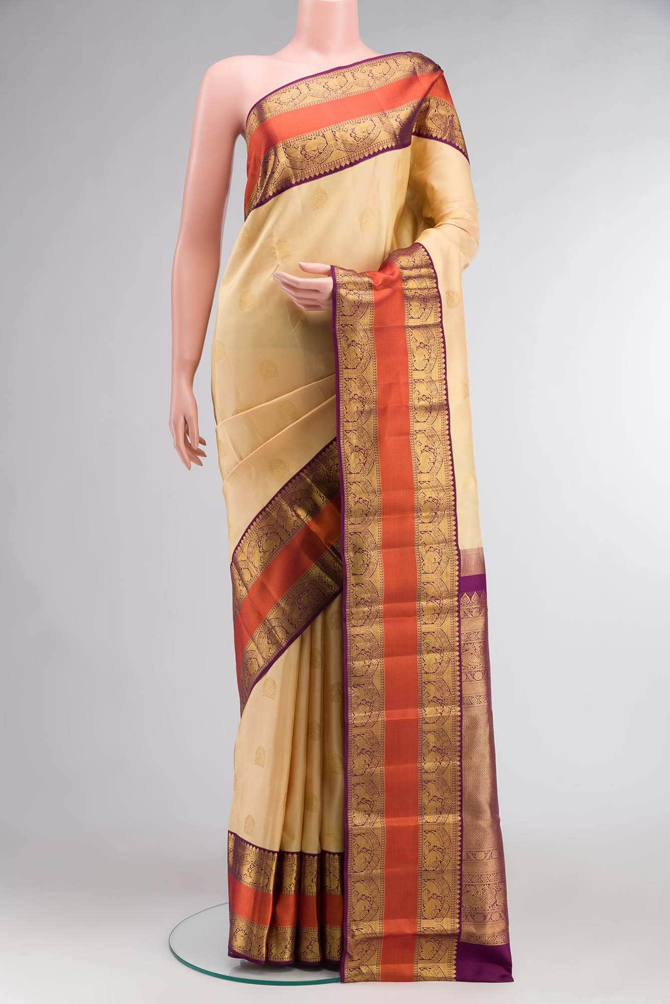 Beige Kanchipuram Silk Saree