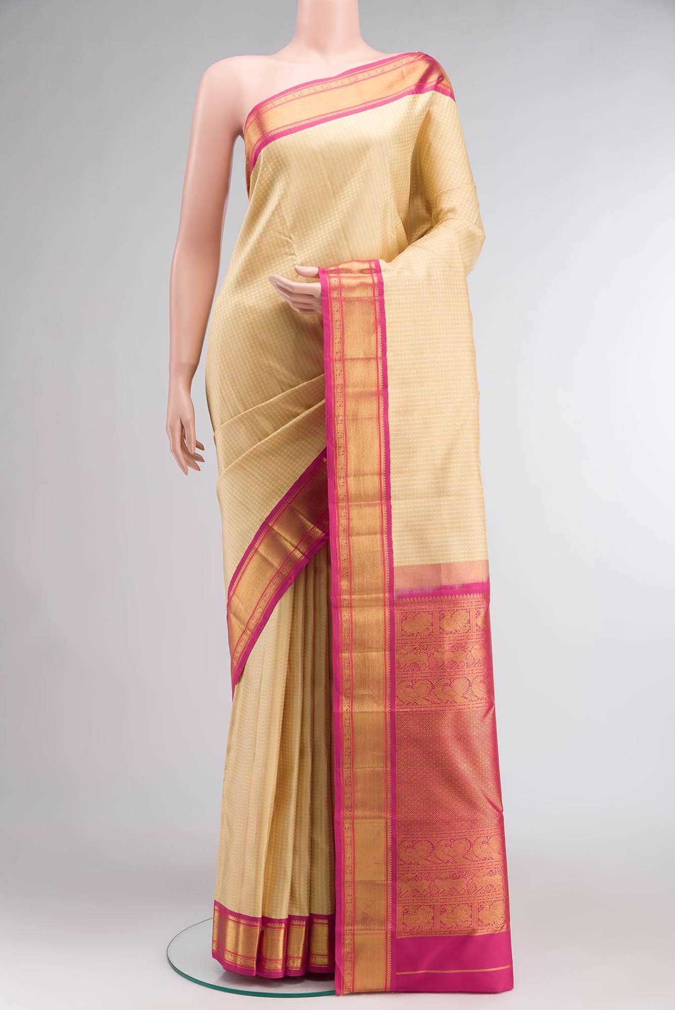 Beige Kanchipuram Silk Saree