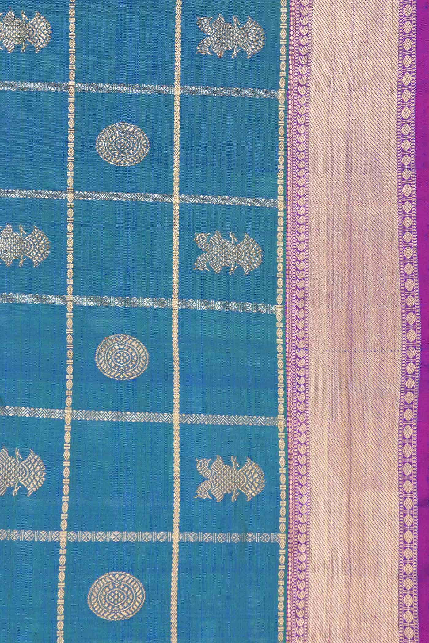 Pure Silk Pure Zari Peacock Blue Dual Tone Kanchipuram Saree