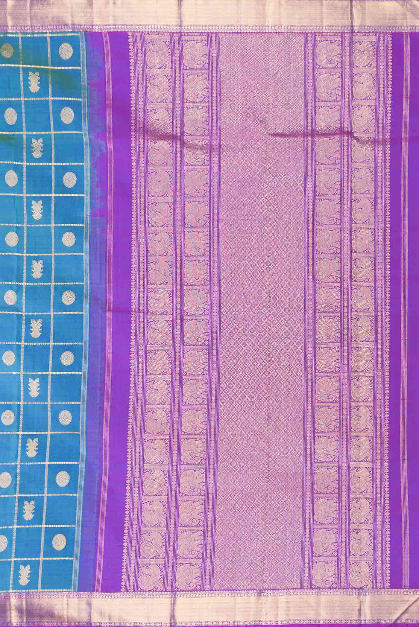 Pure Silk Pure Zari Peacock Blue Dual Tone Kanchipuram Saree