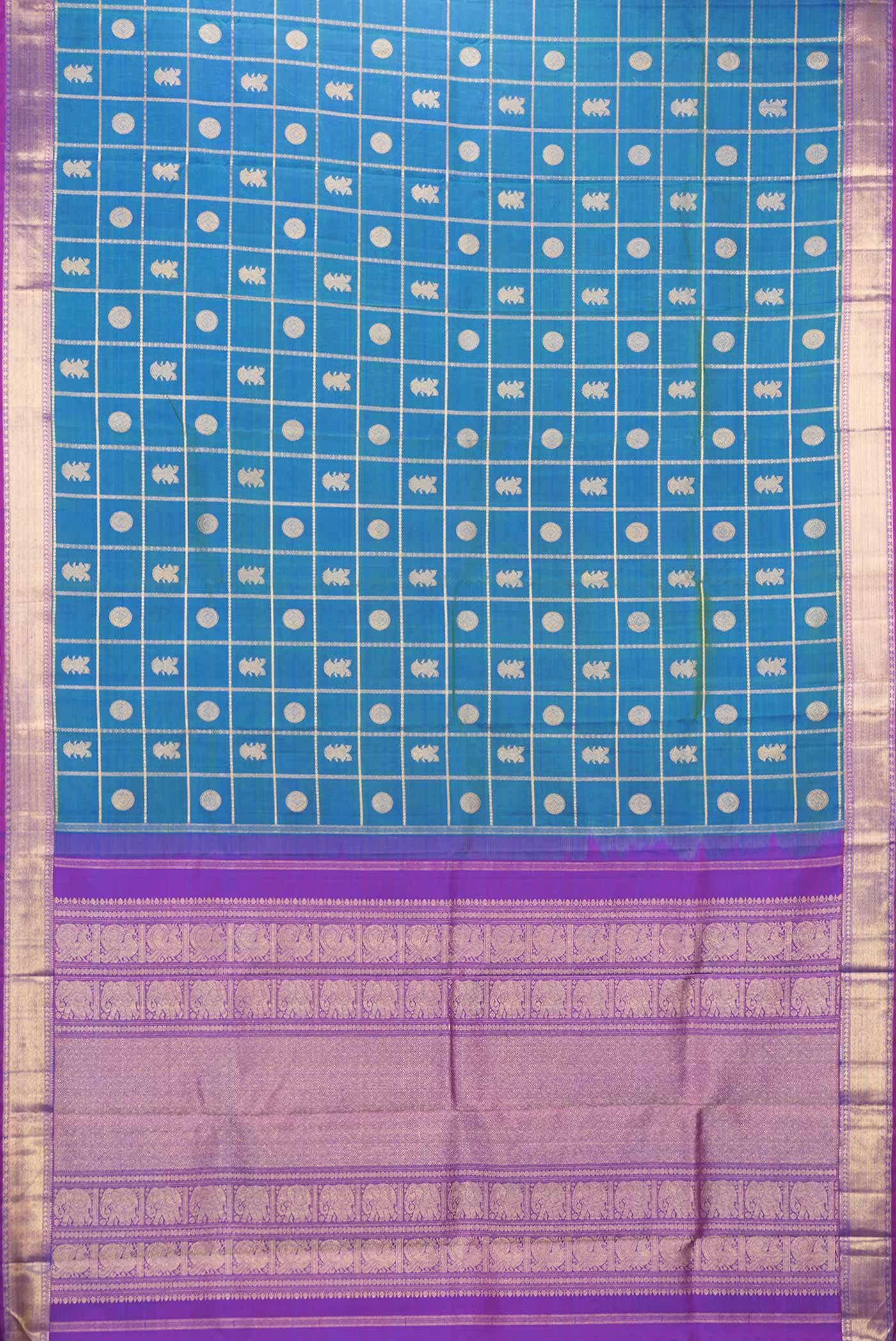 Pure Silk Pure Zari Peacock Blue Dual Tone Kanchipuram Saree