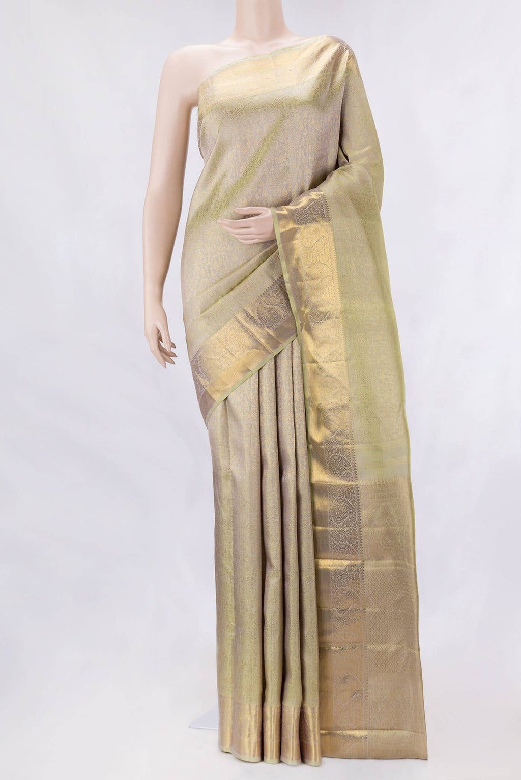 Pure Silk Pure Zari Light Green Dual Tone Kanchipuram Saree