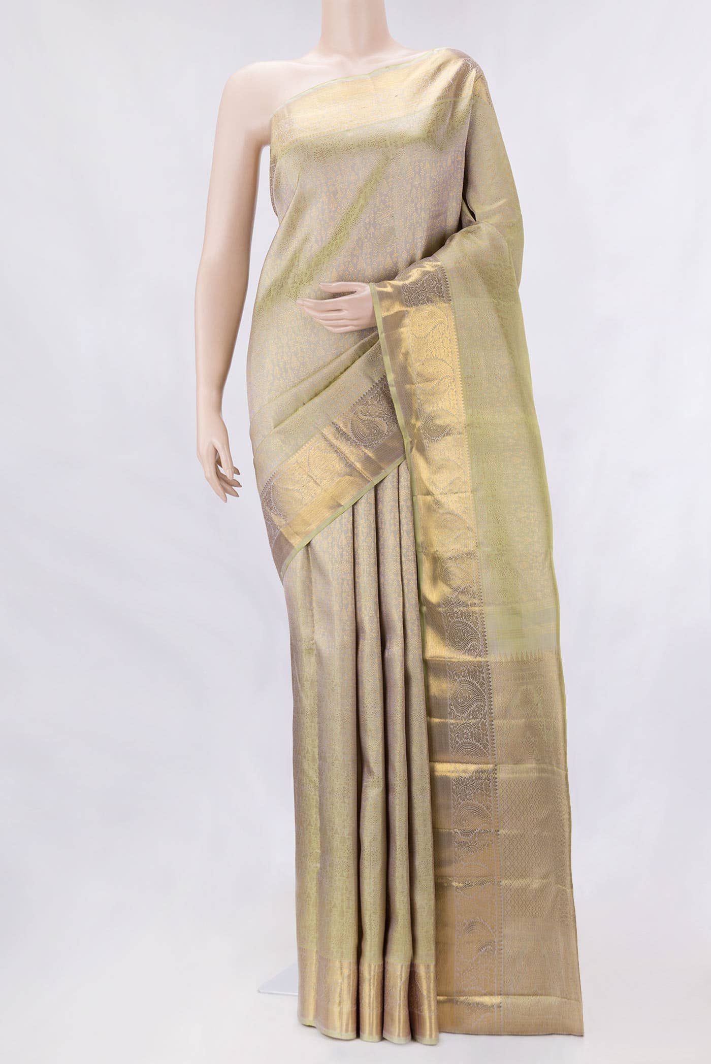 Pure Silk Pure Zari Light Green Dual Tone Kanchipuram Saree