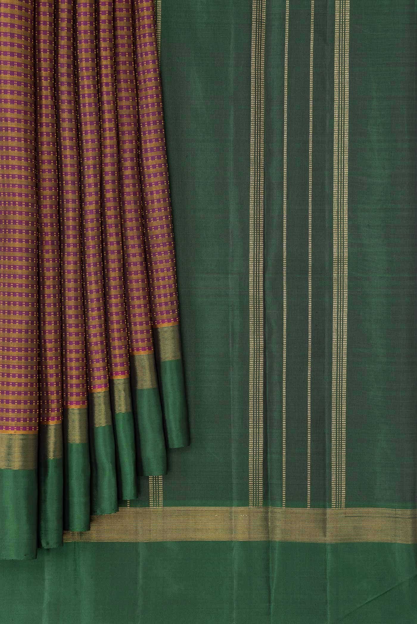 Pure Silk Pure Zari Magenta Dual Tone Kanchipuram Saree
