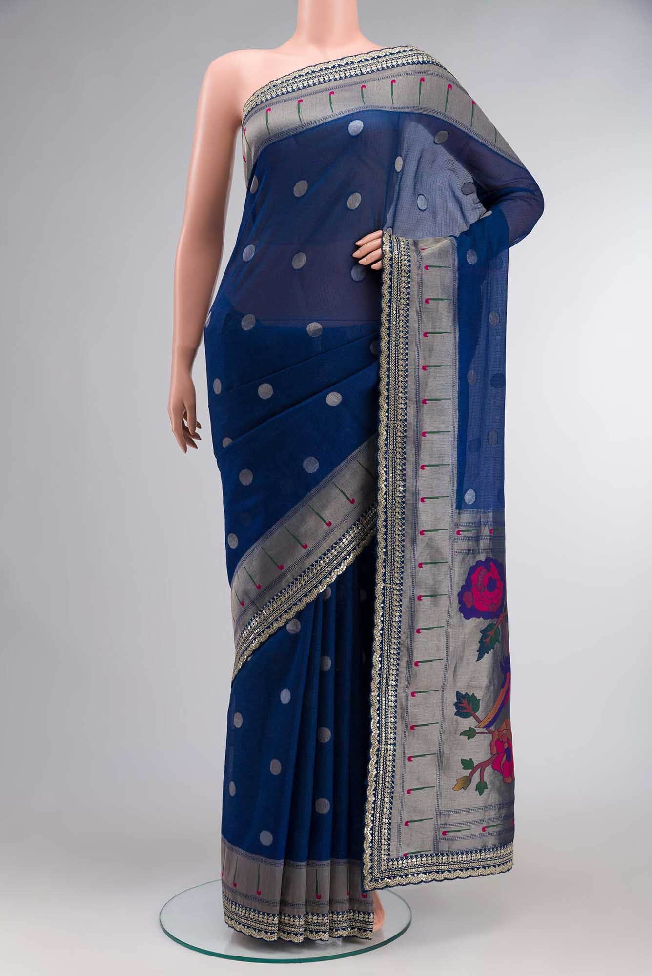 Blue Blended Kota Silk Saree