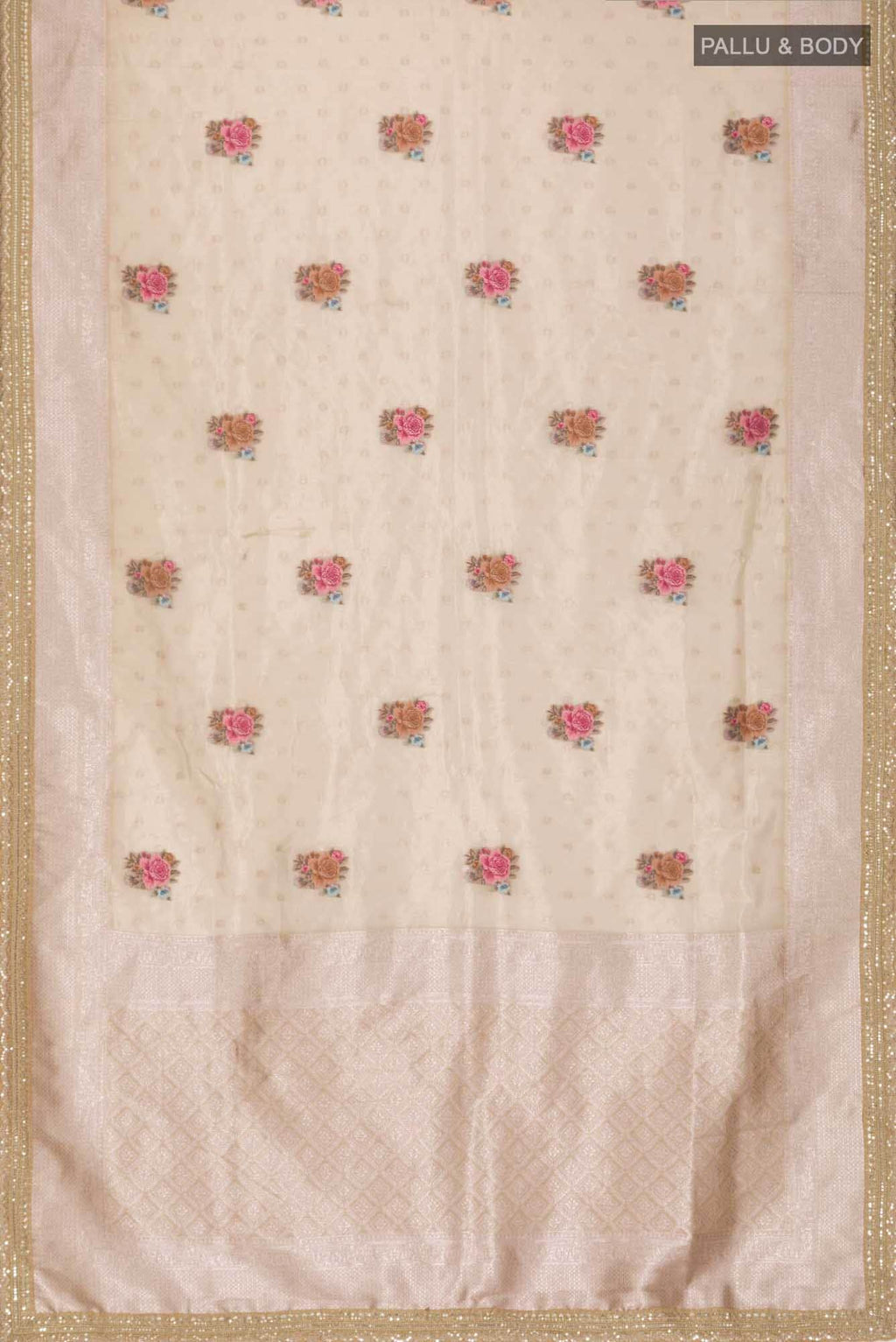 Beige Blended Tissue Silk Saree