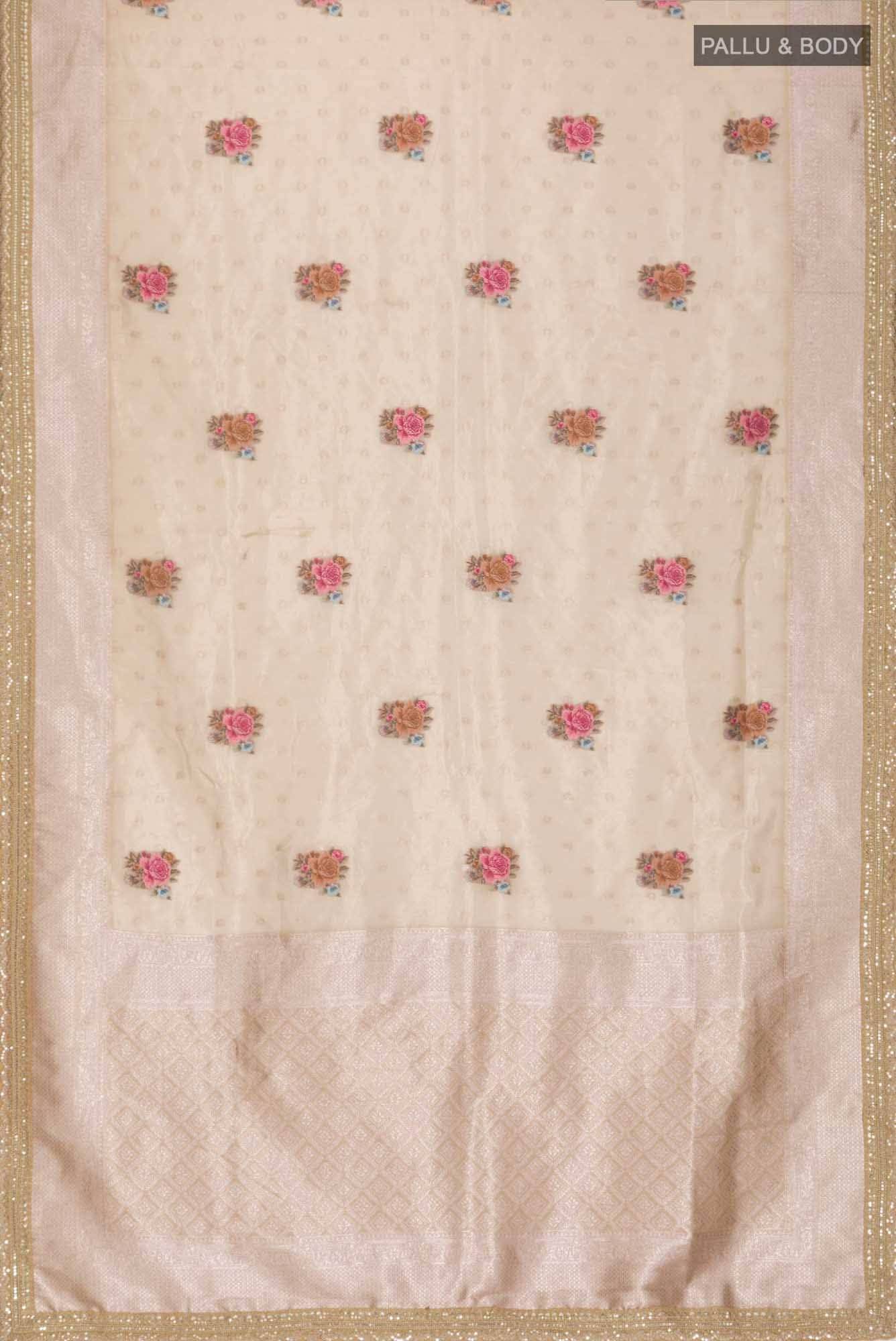Beige Blended Tissue Silk Saree