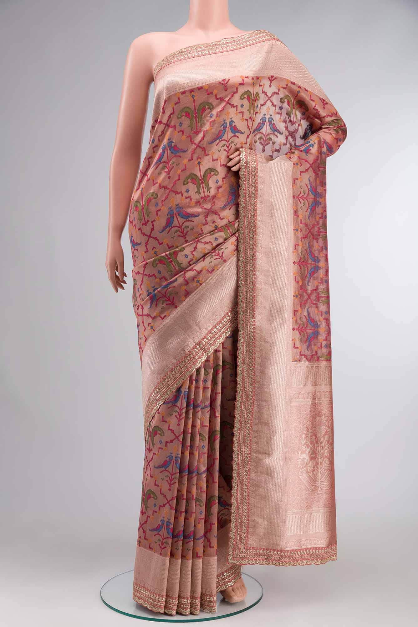 Coral Blended Tissue Silk Saree
