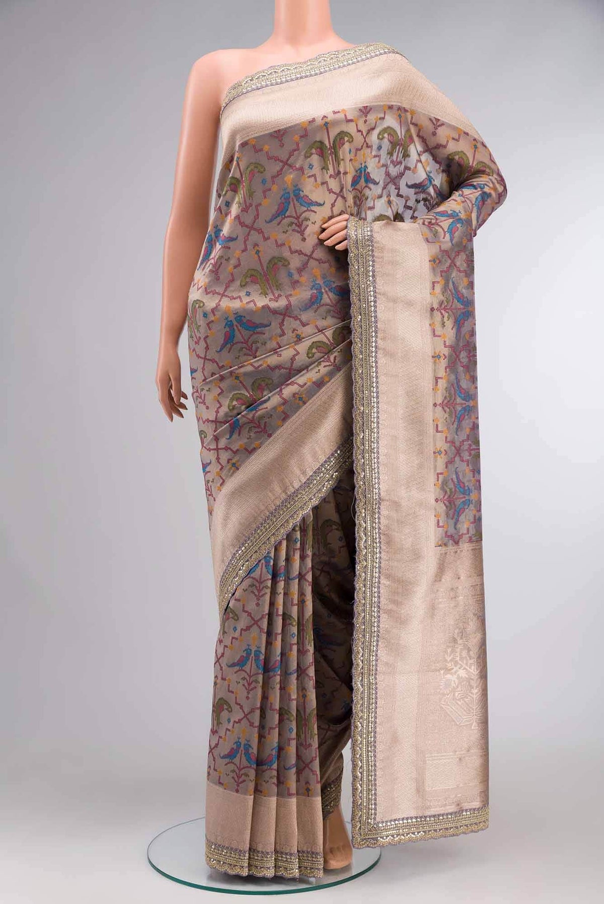 Grey Blended Tissue Silk Saree
