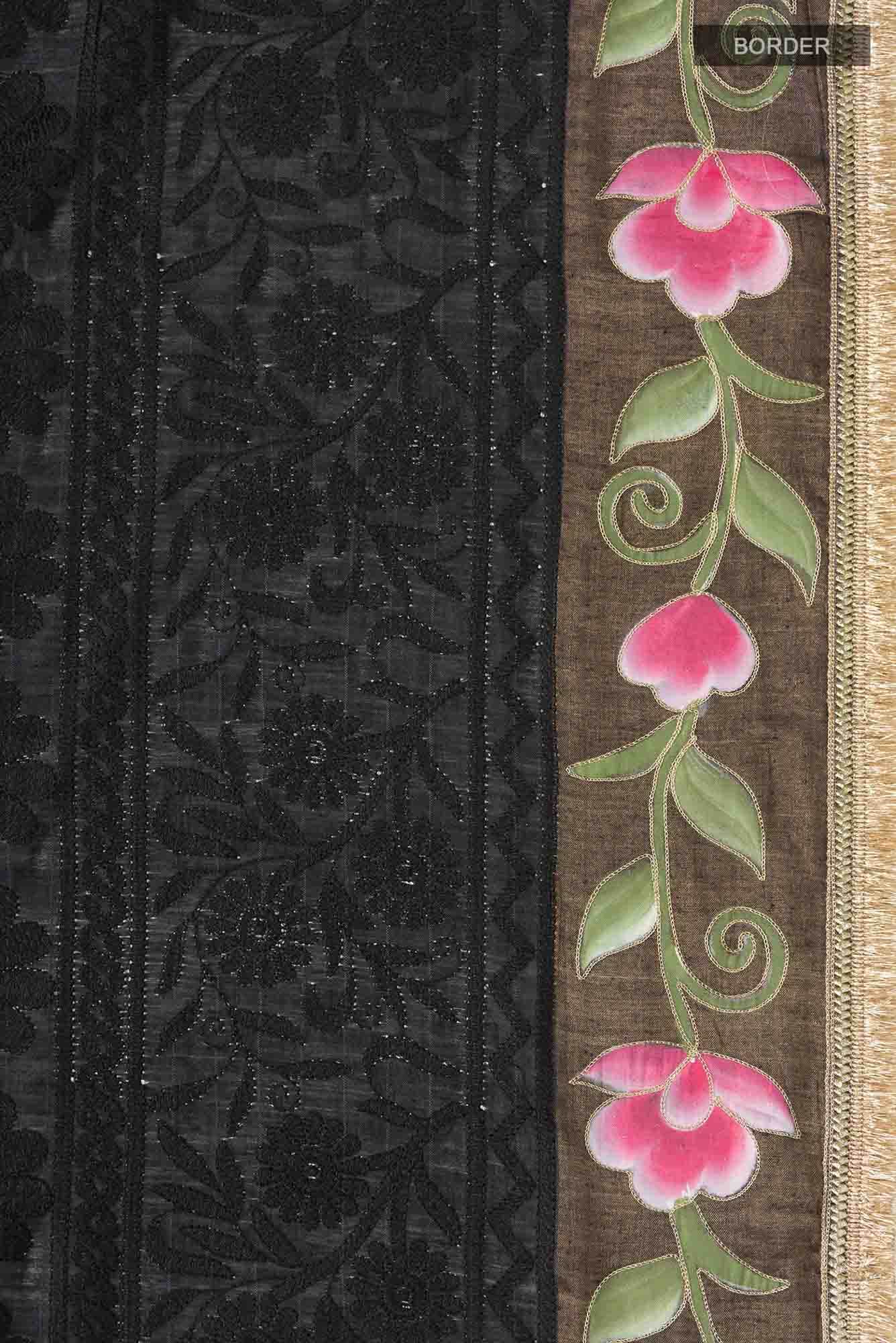 Black Tussar Silk Saree