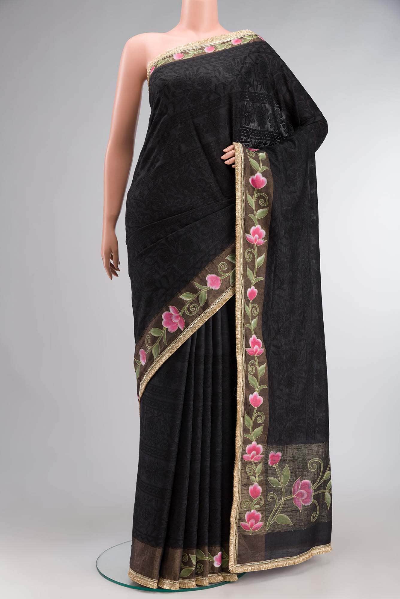 Black Tussar Silk Saree