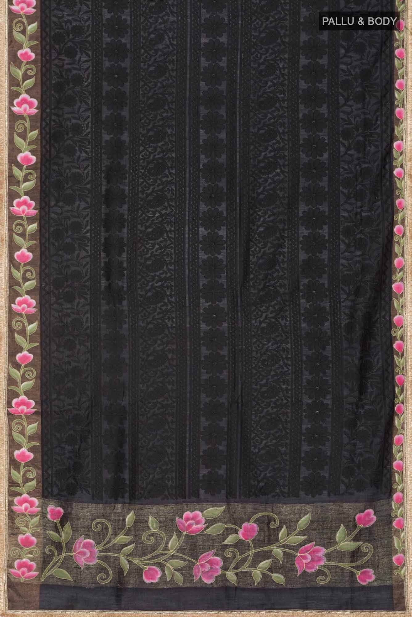 Black Tussar Silk Saree
