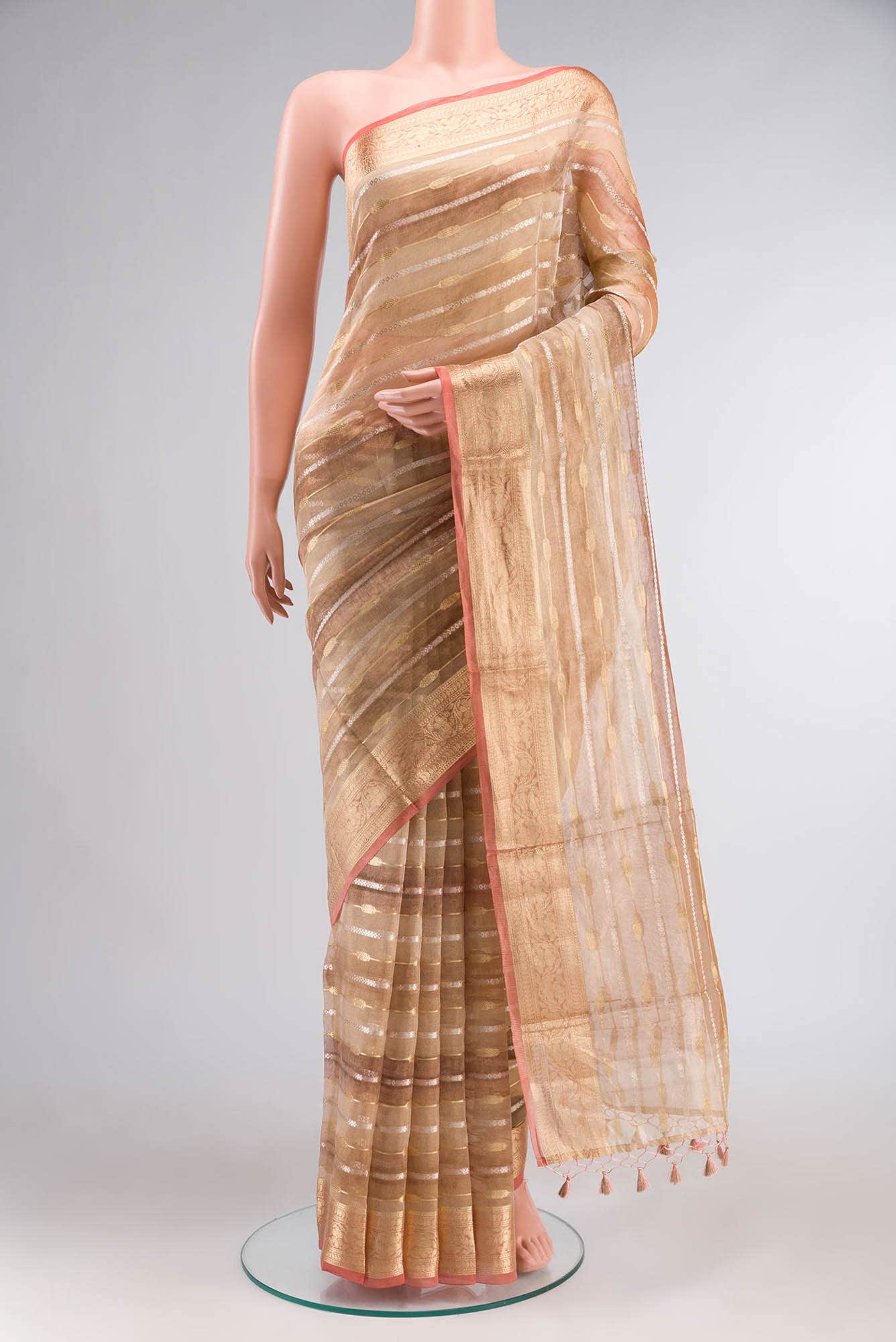 Gold with Brown Dual Tone Tissue Silk Saree