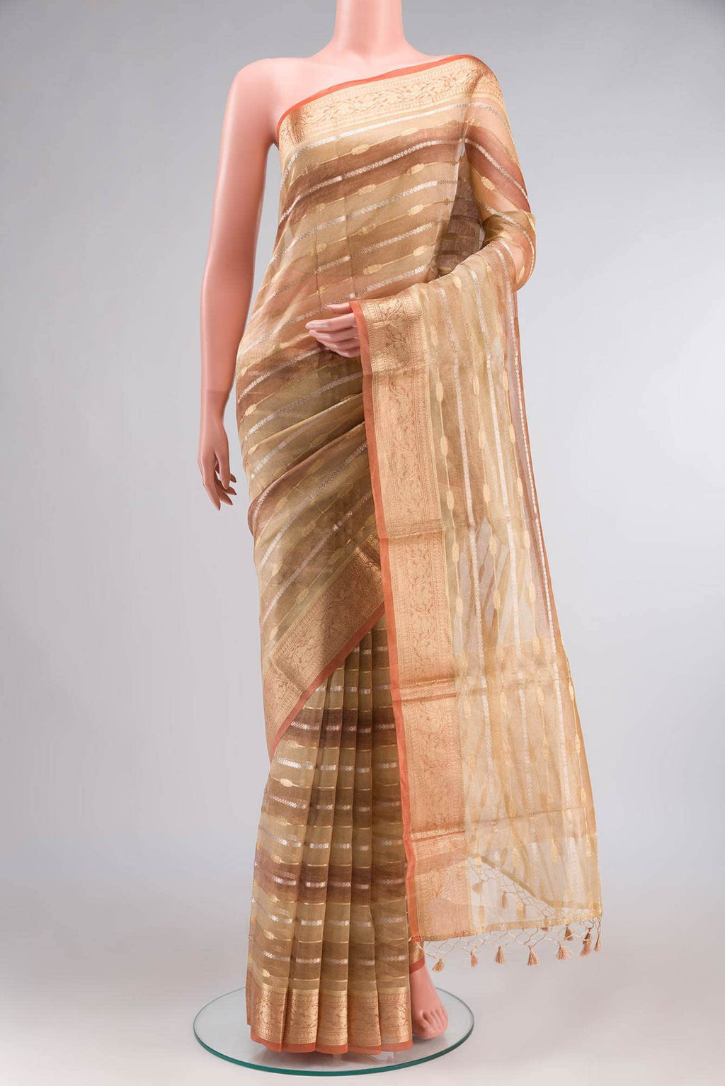 Gold with Brown Dual Tone Tissue Silk Saree