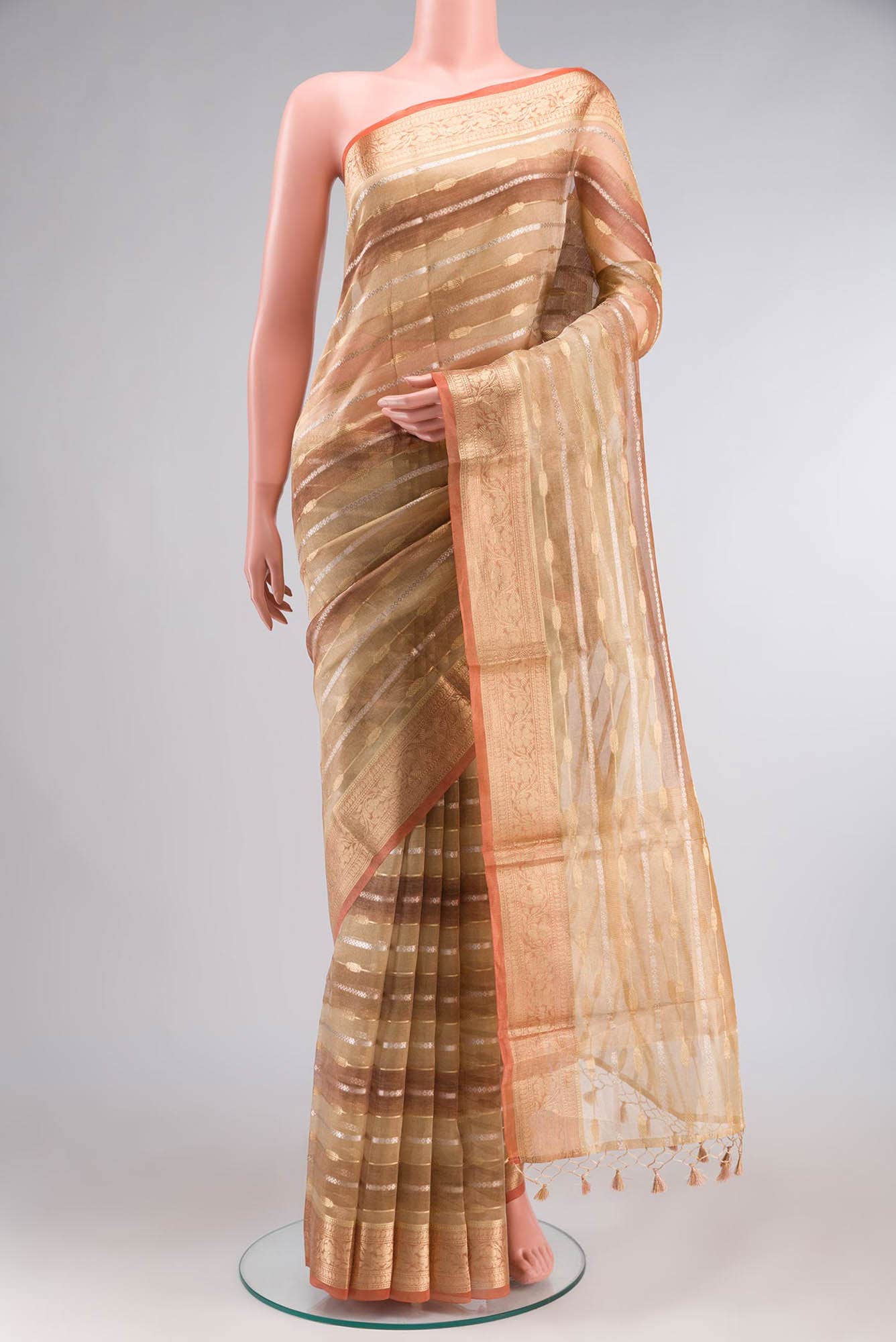 Gold with Brown Dual Tone Tissue Silk Saree