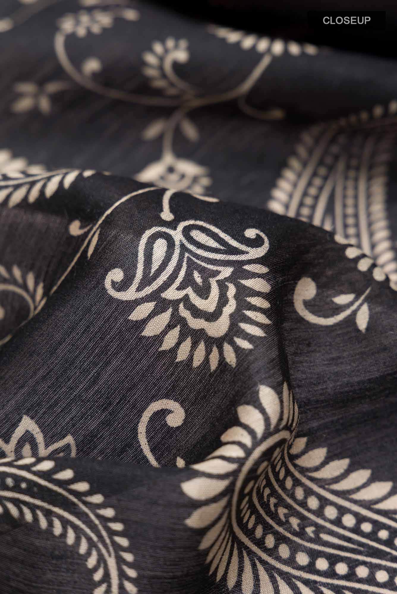 Black Bhagalpuri Tussar Silk Saree