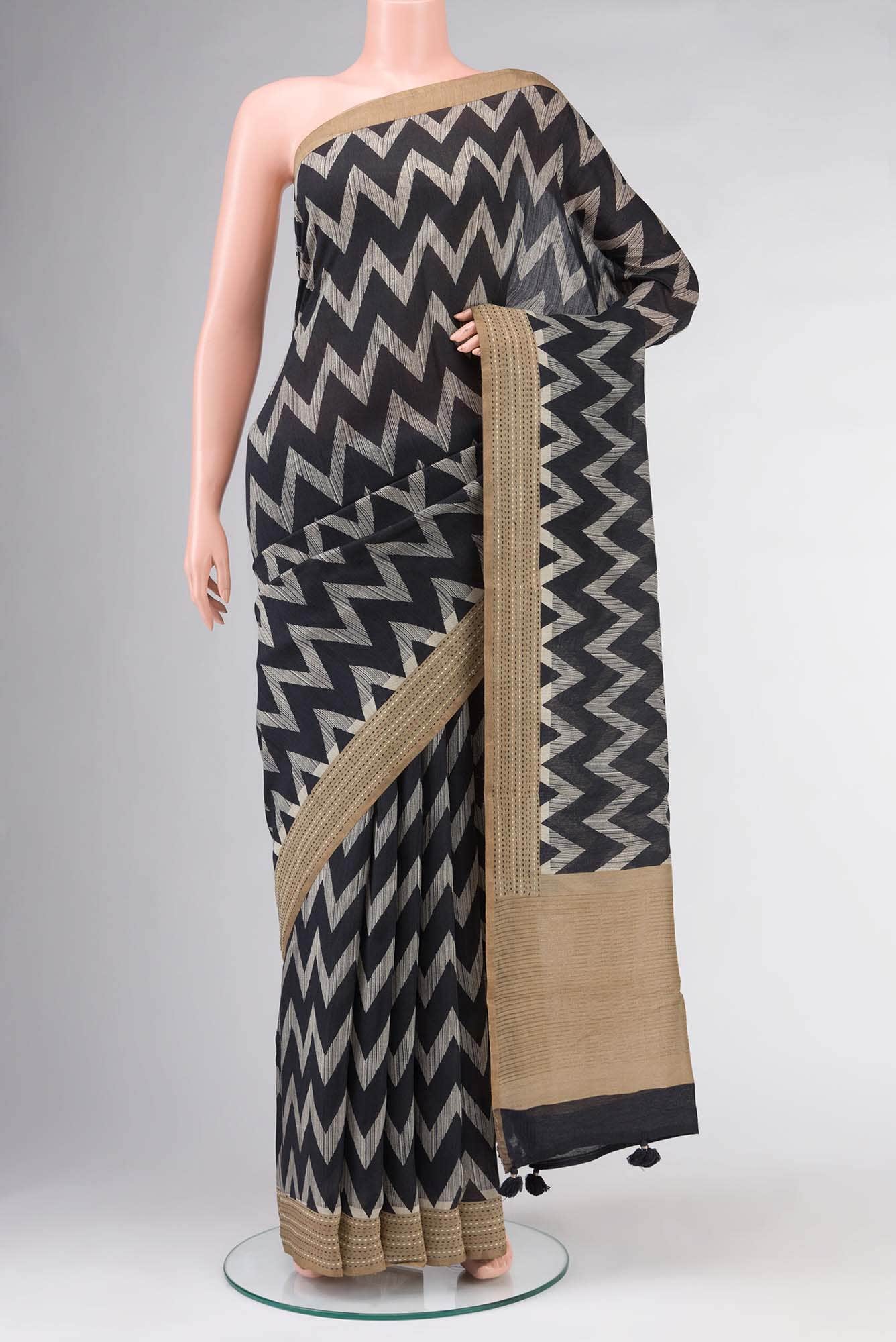 Black Bhagalpuri Tussar Silk Saree