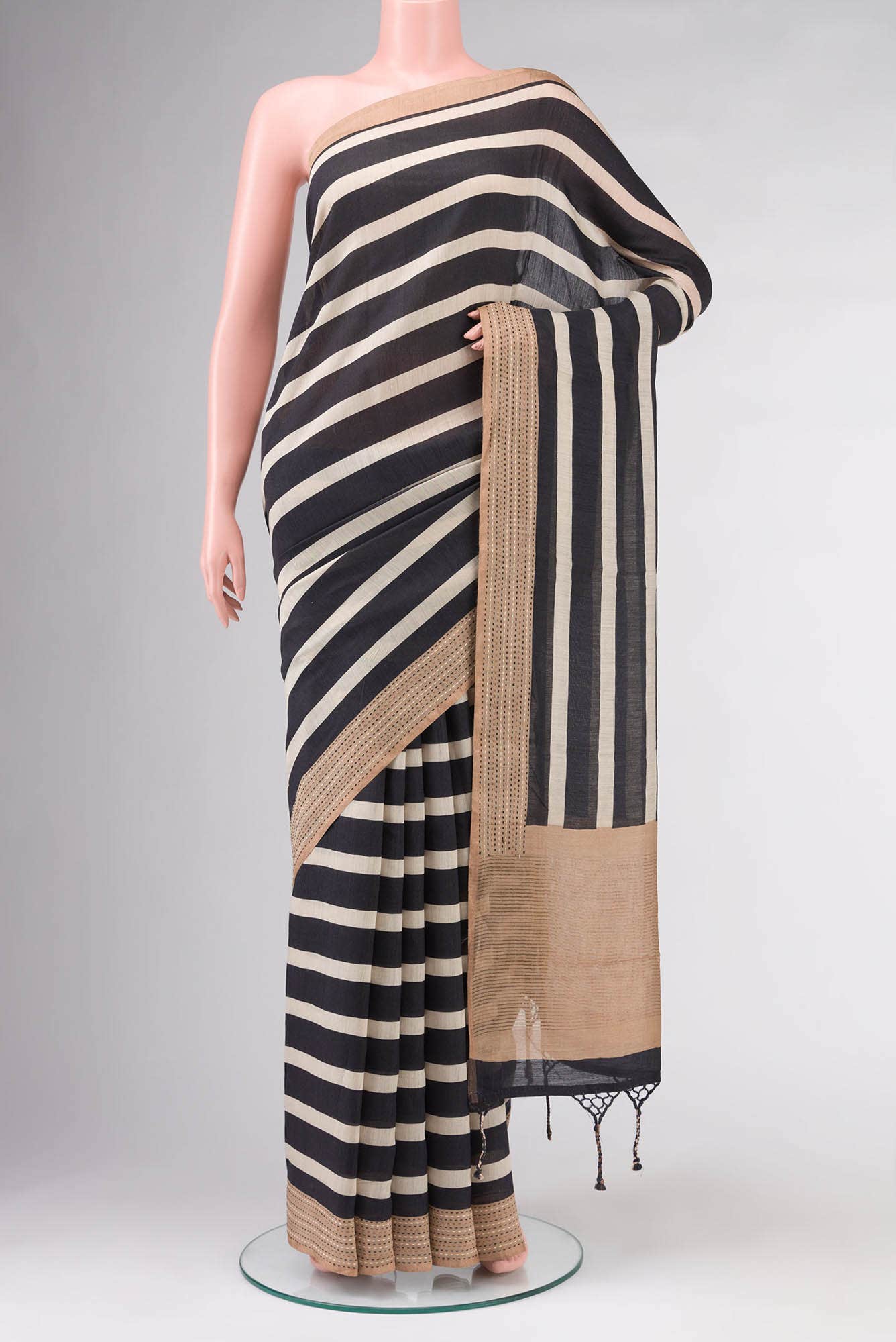 Black Bhagalpuri Tussar Silk Saree