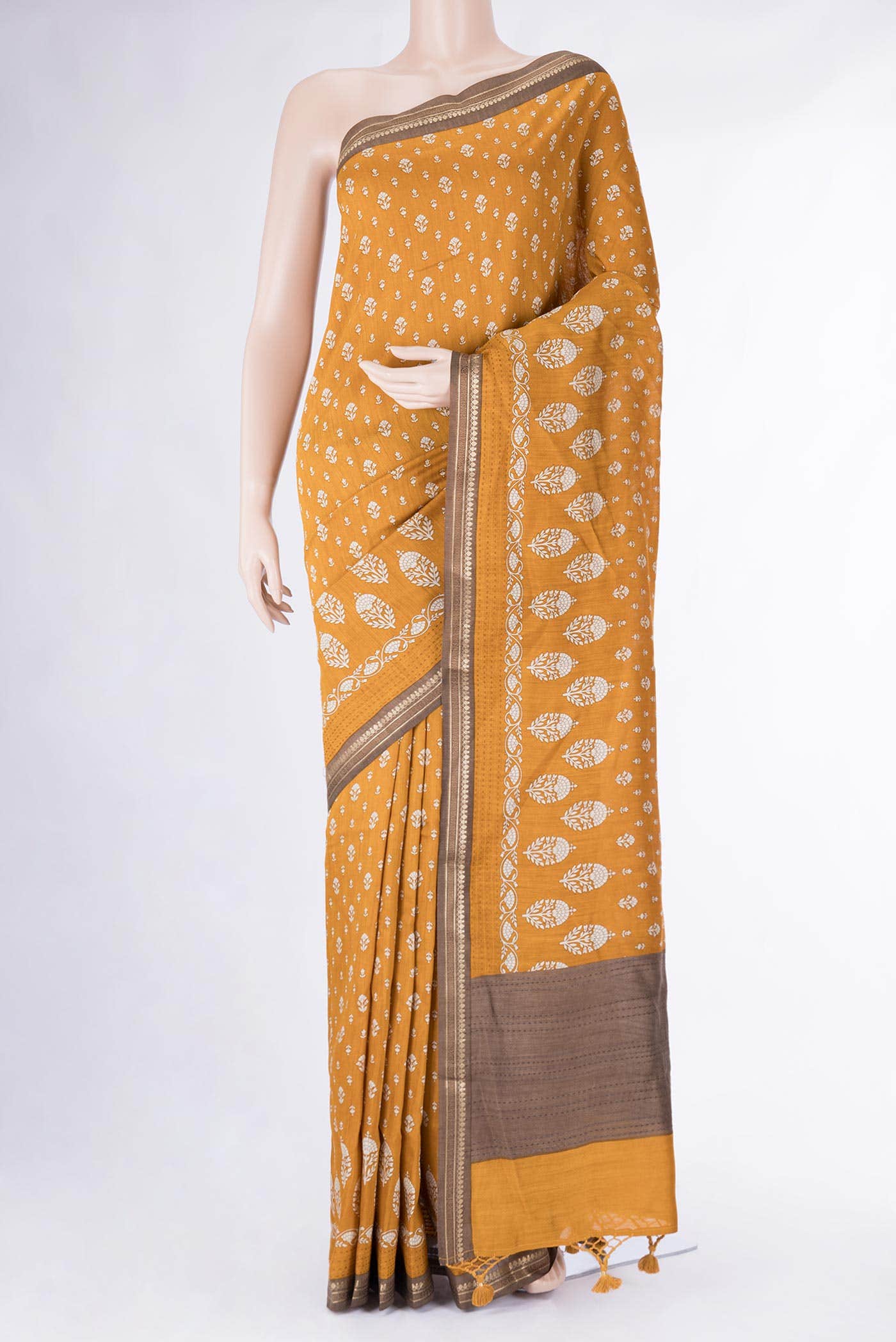 Mustard Tussar Silk Saree