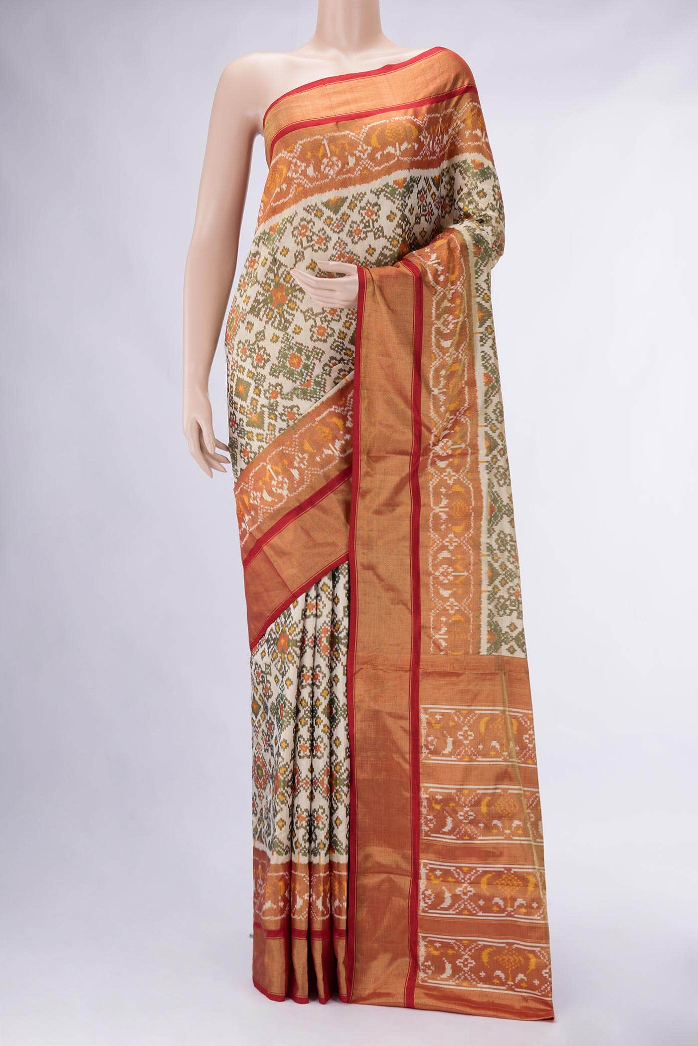 Beige Double Ikat Saree