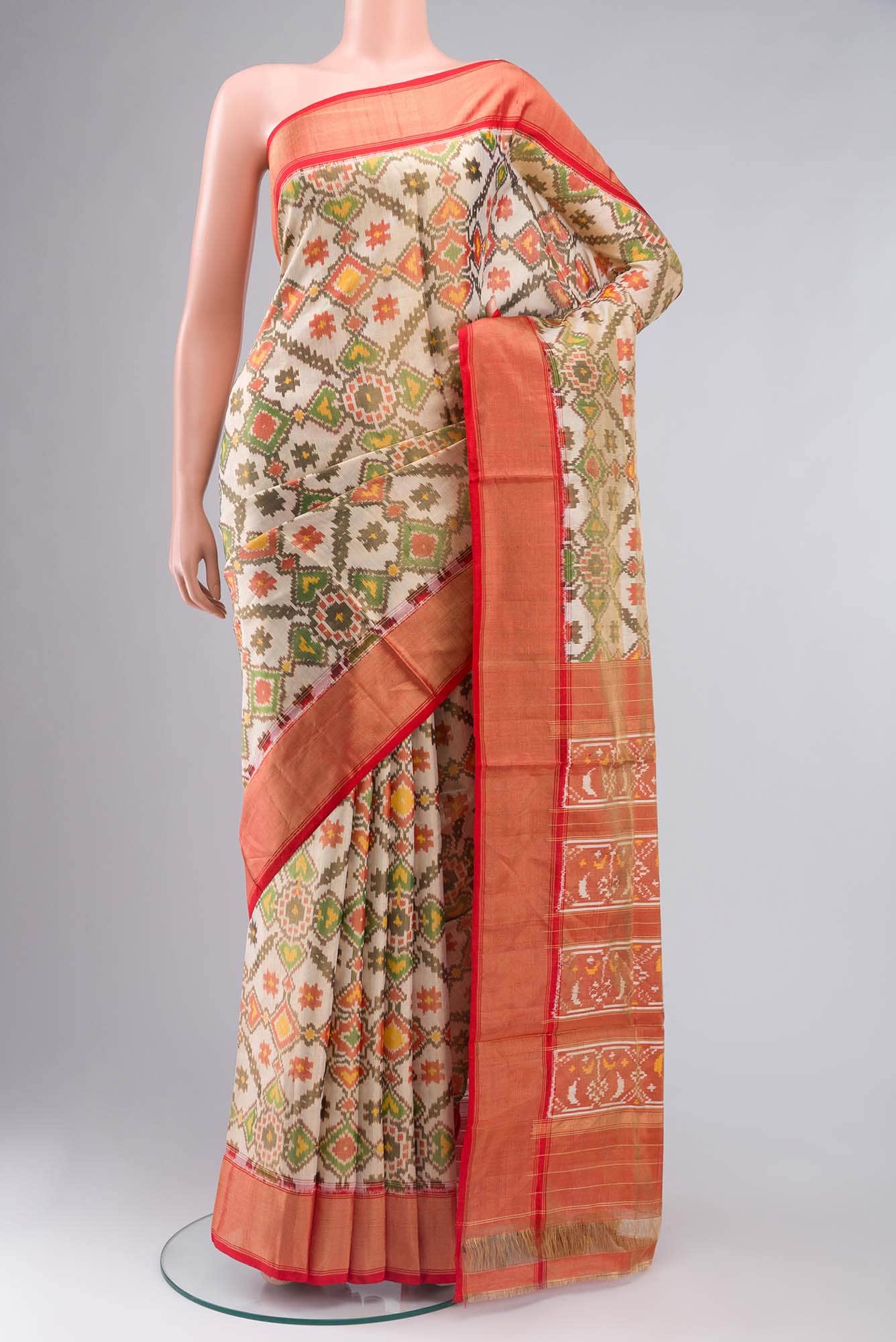 Cream Rajkot Patola Silk Saree