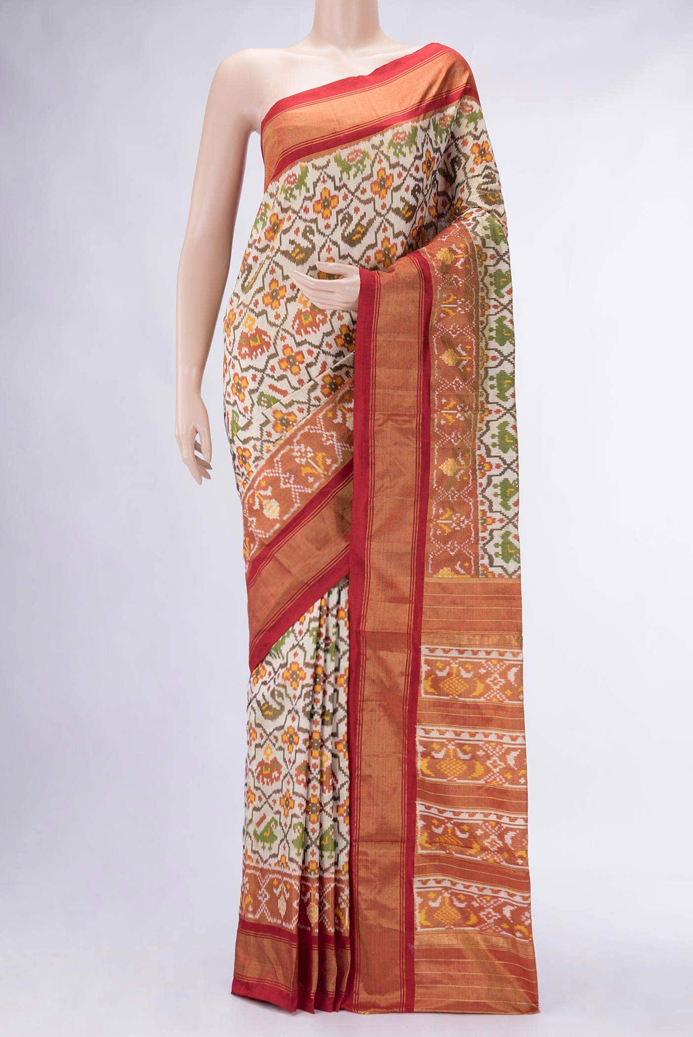 Beige Double Ikat Saree