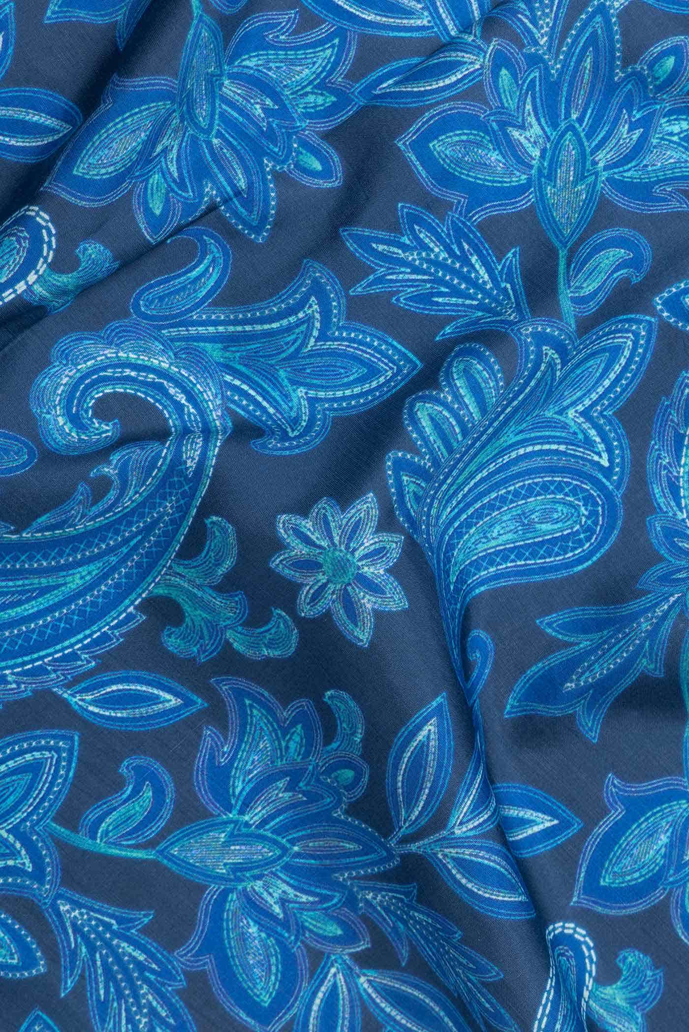 Blue Printed Silk Saree